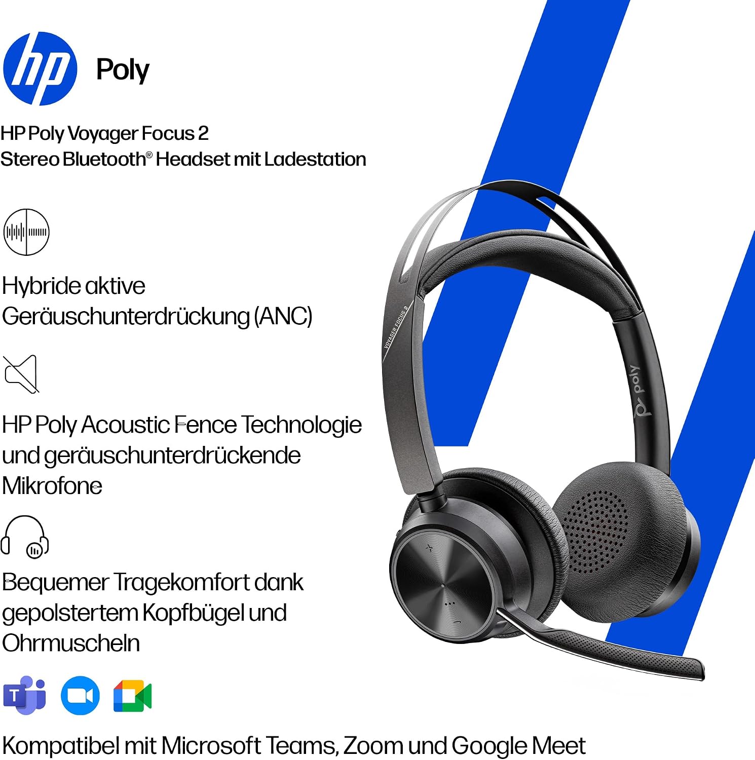 Thumbnail 1 de Poly Voyager Focus 2 USB-C Headset mit Ladestation – Bluetooth, ANC und Acoustic Fence