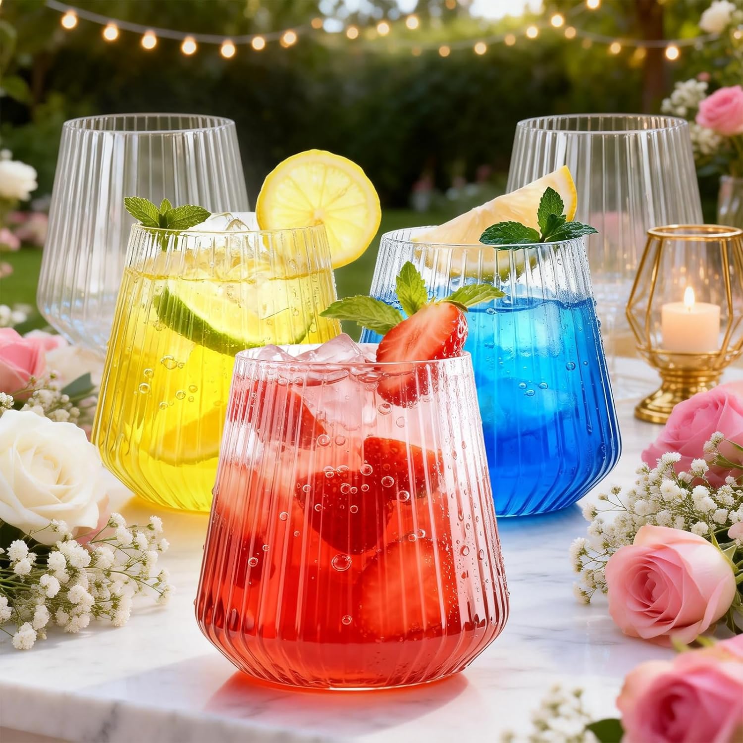 Detalle 2 de BESTSTAR 12 oz Ribbed Plastic Wine Glasses 🍷