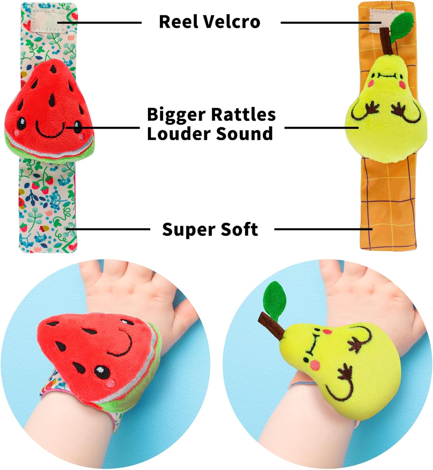 Thumbnail 2 de Foot Finders & Wrist Rattles for Infants (0–6 Months) – Fruit-themed soft rattle sock set