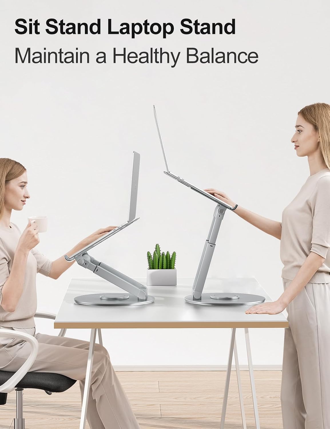 Detalle de tounee Laptop Ständer höhenverstellbar mit 360° drehbarer Basis – ergonomischer Standfuß für Laptops 10–17" (silber)