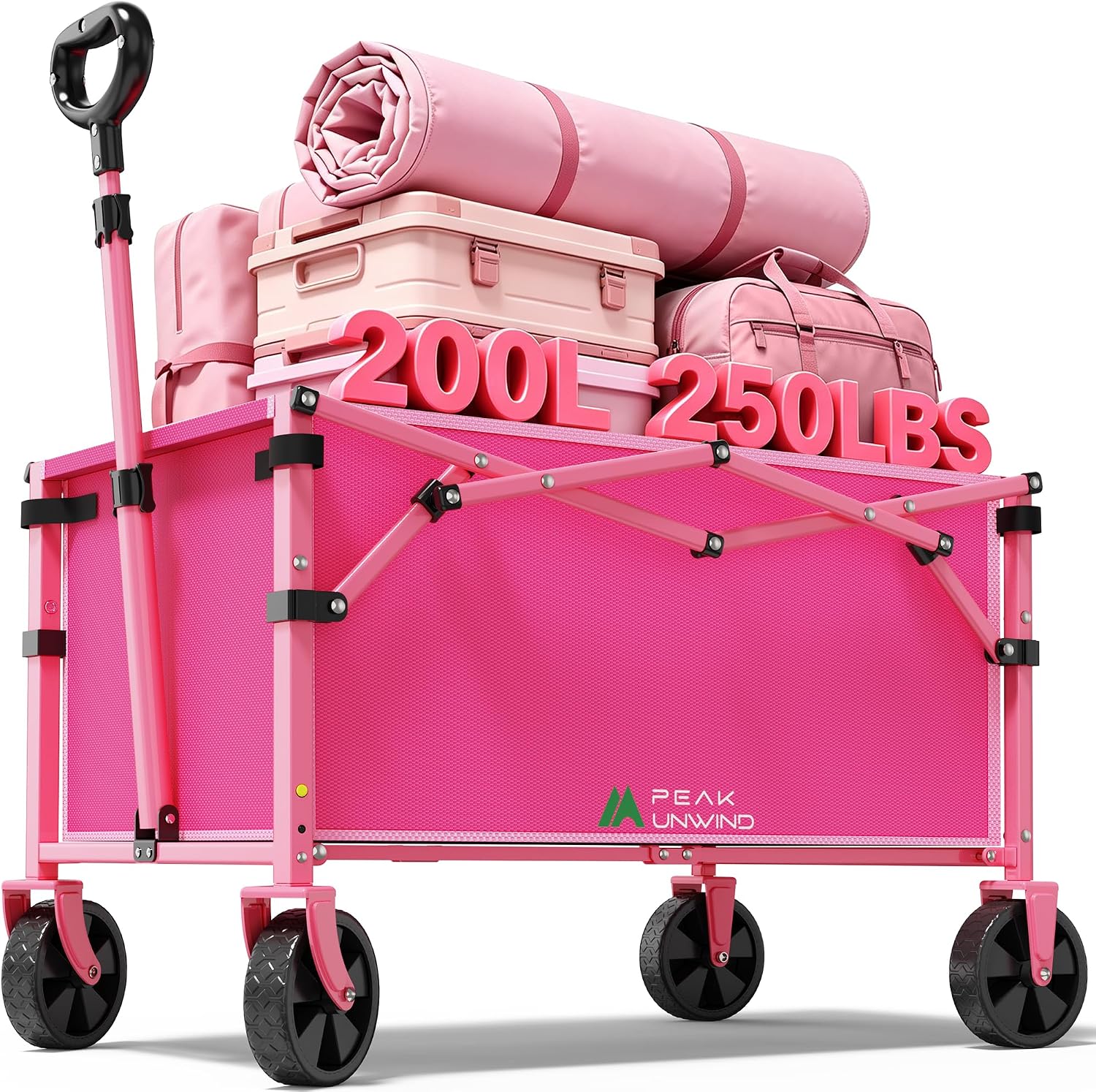 Detalle de PEAKUNWIND B303 Foldable Wagon Cart, 220 lb Capacity, Pink Alloy Steel
