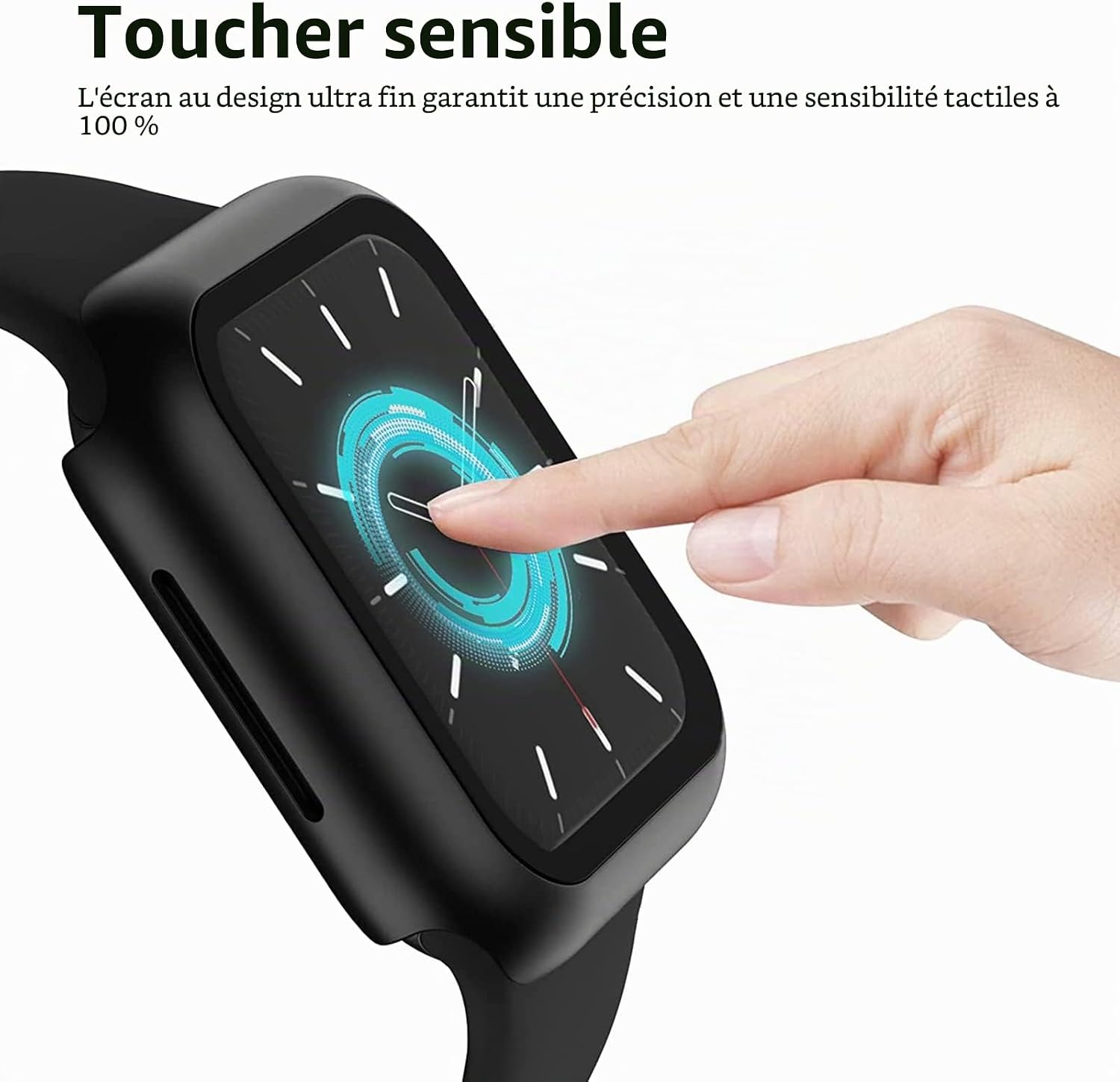 Thumbnail 3 de AOTUAO: Coque PC 4 pièces pour Apple Watch Series 9/8/7 41mm avec Protecteur d’écran en Verre Trempé (2 noirs + 2 transparents)