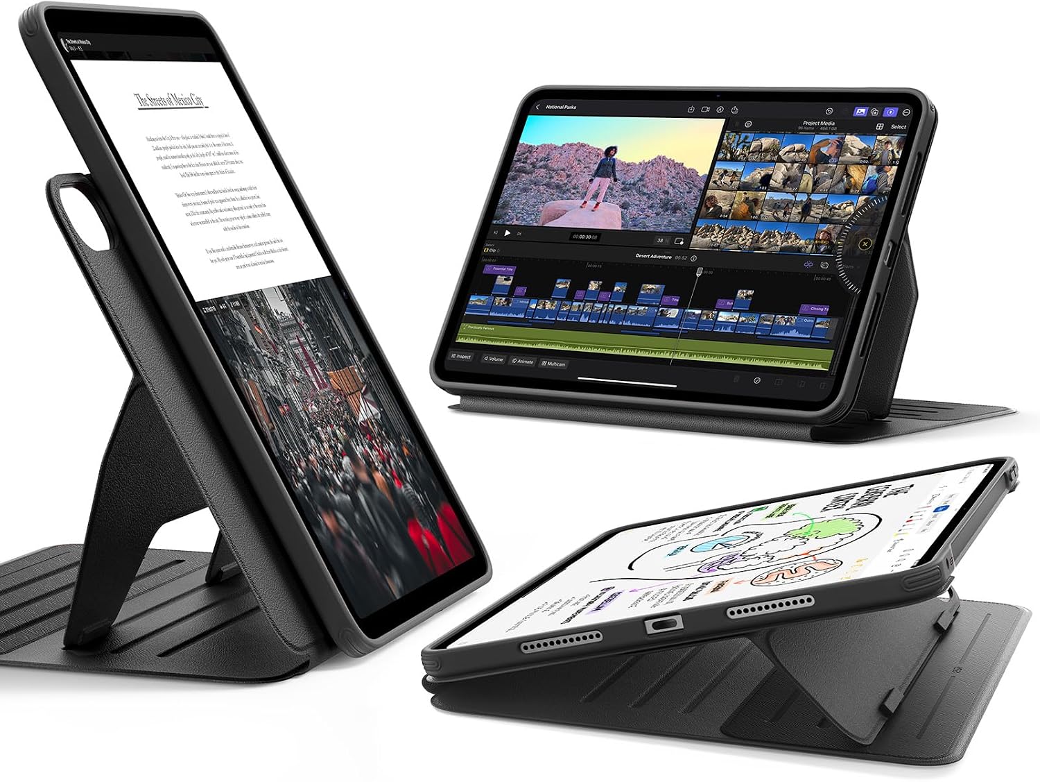 Detalle de ESR Hülle für iPad Air 13 Zoll M4/M3/M2 – Drehbare Schutzhülle mit abnehmbarer Magnetabdeckung, 9 Standwinkel (Schwarz)