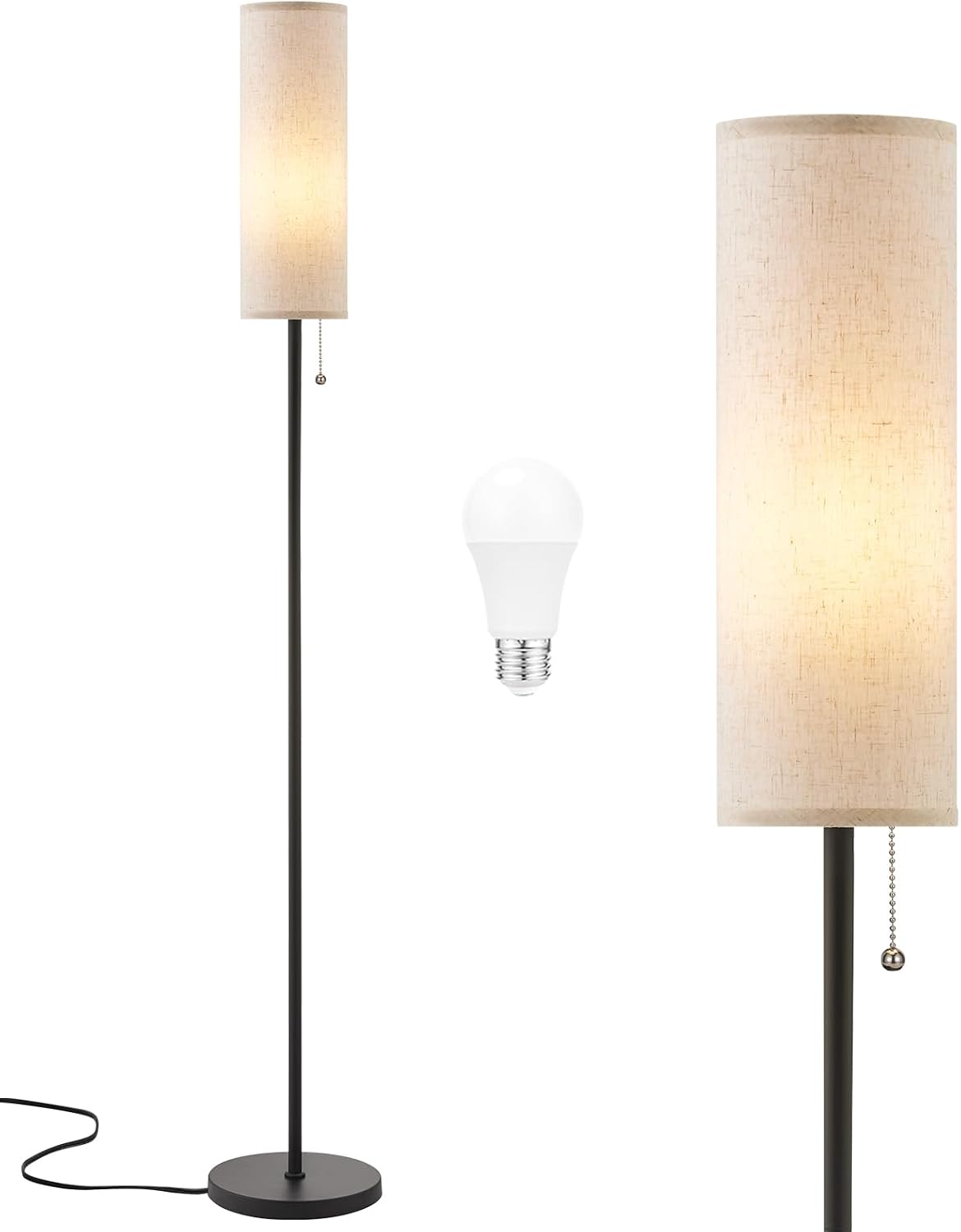 Detalle de Ambimall ABM-0430 Floor Lamp with 9W LED Bulb, Beige Linen Shade