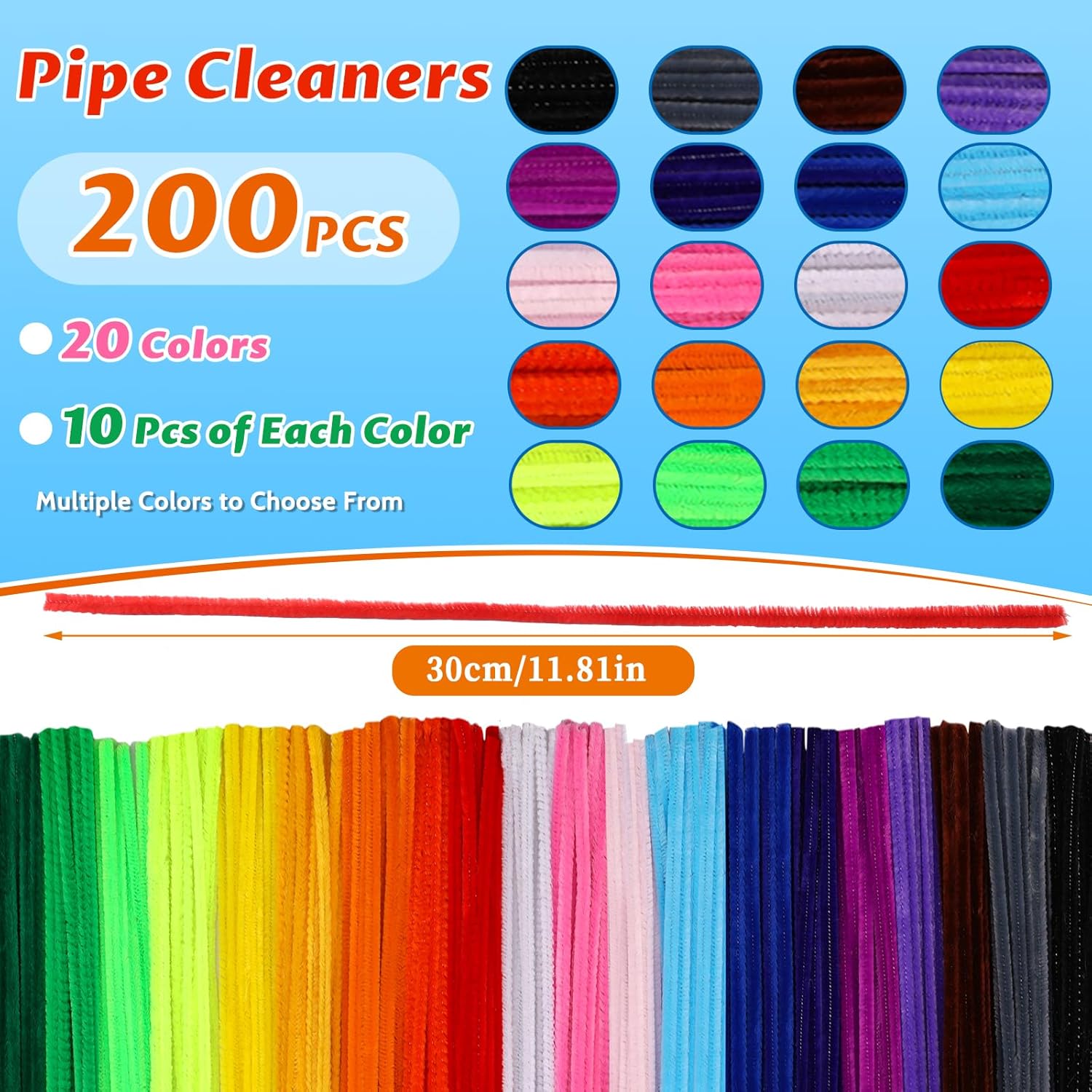 Thumbnail 1 de ZXIIXZ 200-Piece Pipe Cleaners (20 Colors) for Crafts, DIY Home Arts & Decorations