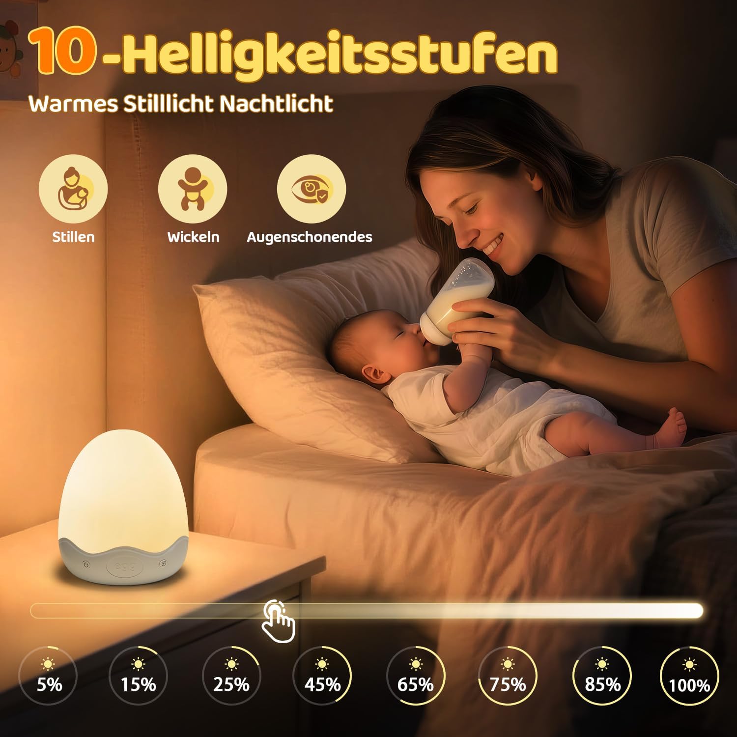 Detalle de COOLNIGHT Nachtlicht Kinder Eggy Egg – dimmbares Stilllicht mit Touch, Fernbedienung, 10 Farben und langer Akku