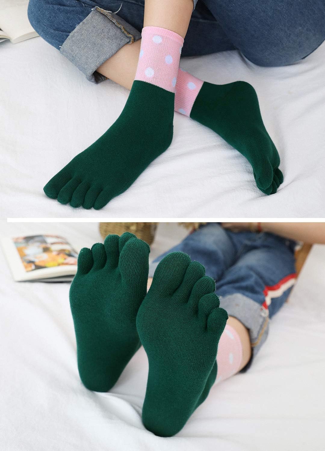 Detalle de Chaussettes à doigts pour femme – 5 doigts en coton, respirantes et confortables (4/5 paires)