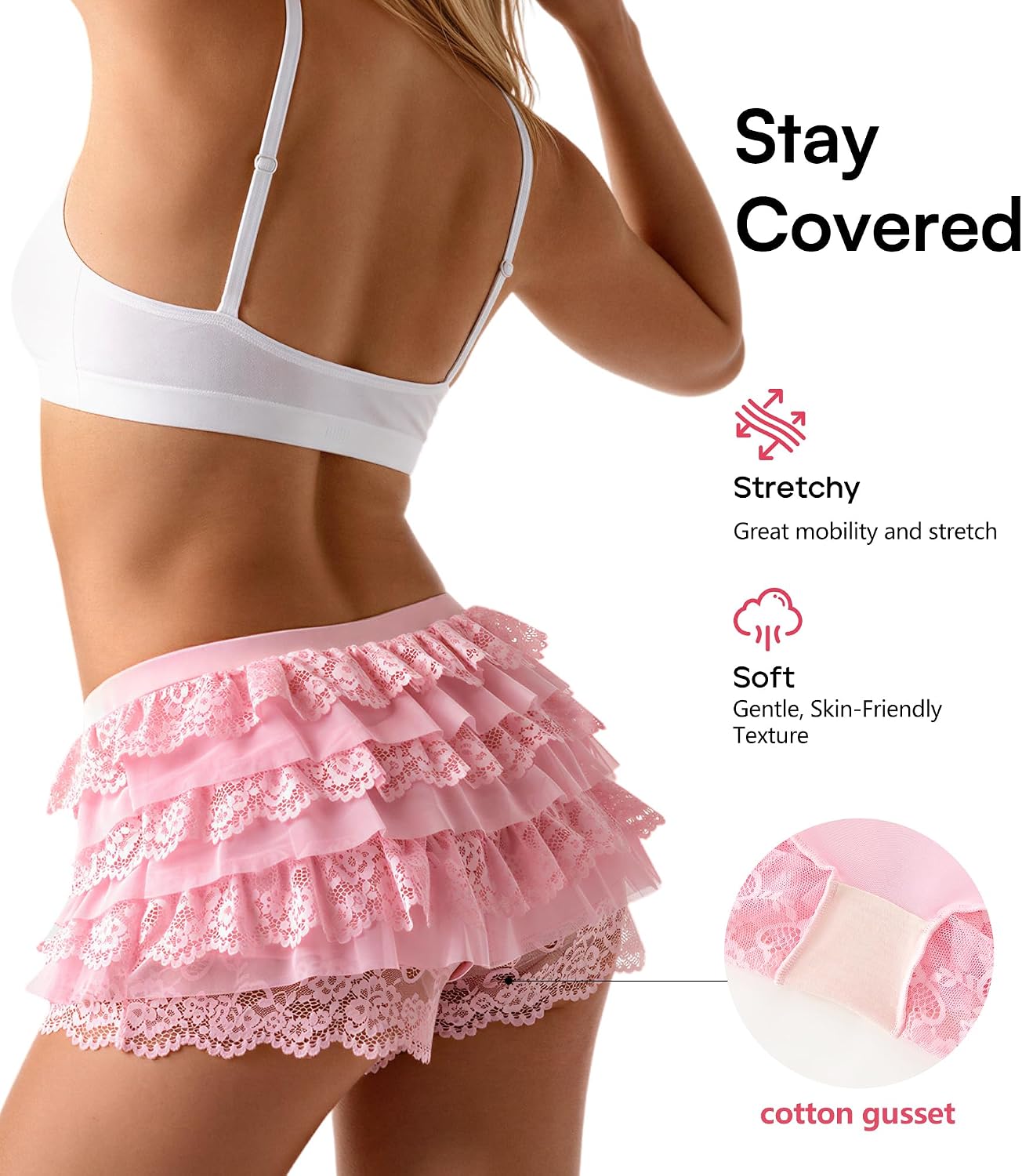 Detalle de SHARICCA CR26059 Women's Mesh Ruffle Boyshorts with Stretch and Bow