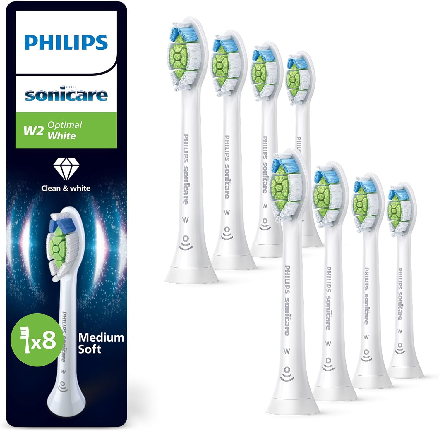 Detalle de PHILIPS Sonicare W2 Optimal White – set 8 testine di ricambio originali (HX6068/87), bianco