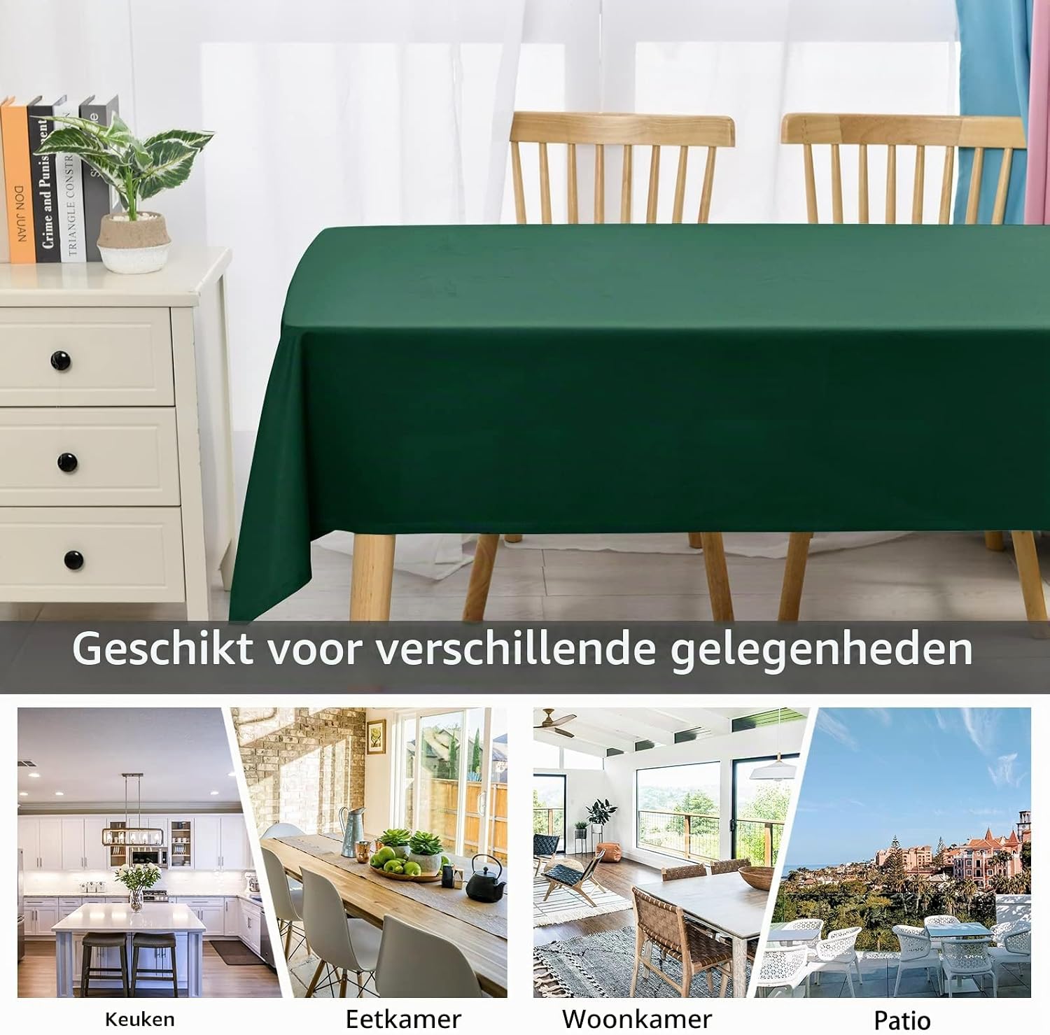 Detalle de DWCN groen polyester tafelkleed 140 x 280 cm, vlekbestendig
