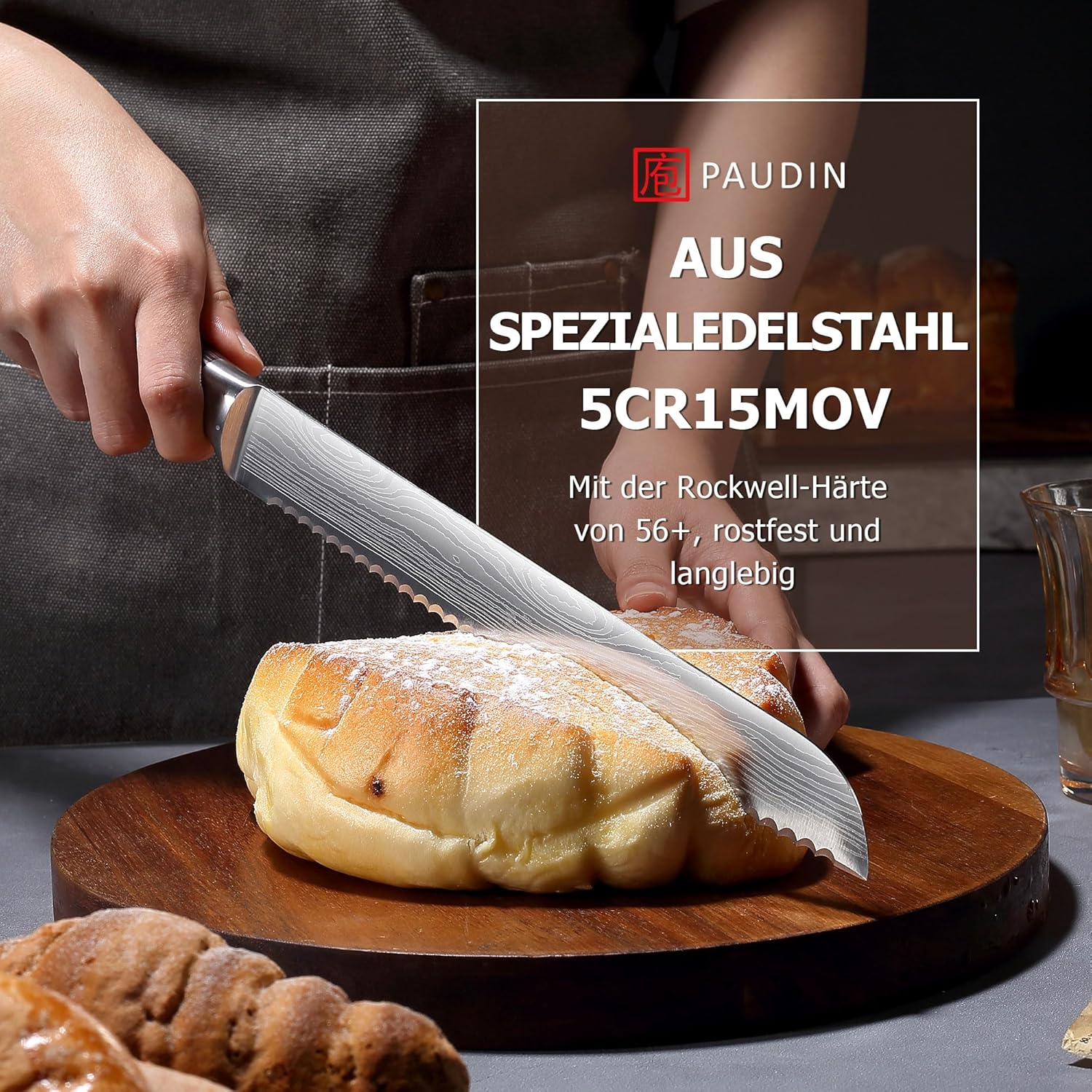 Detalle 1 de PAUDIN Brotmesser 26 cm Wellenschliff rostfreier Edelstahl