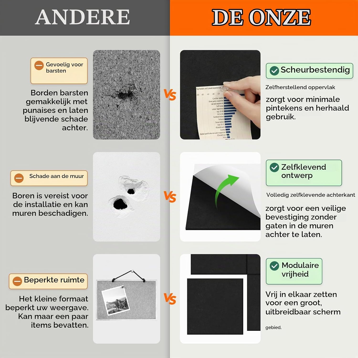 Detalle de Lifewit 25131 vilten prikbord 90 x 60 cm, zelfklevend, diepzwart