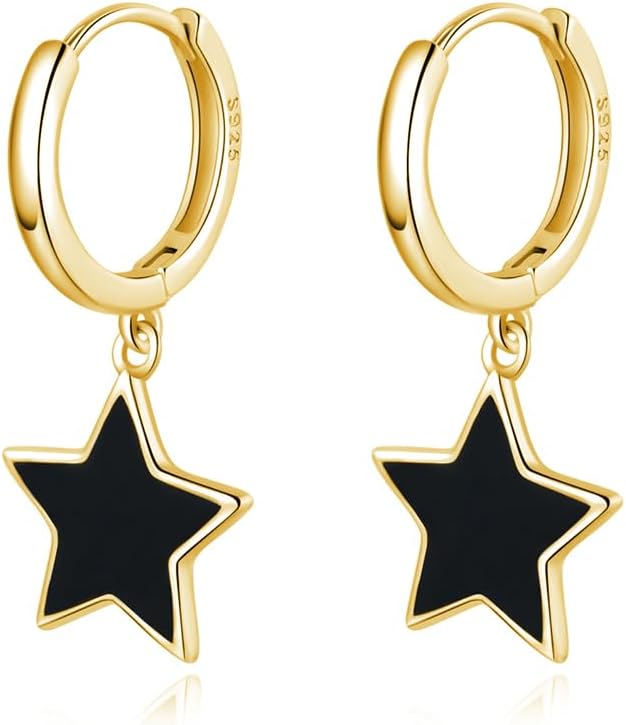 Thumbnail 6 de SLUYNZ 925 Sterling Silber Schwarz Star Creolen – 1,3 cm, hypoallergen, Geschenkbox