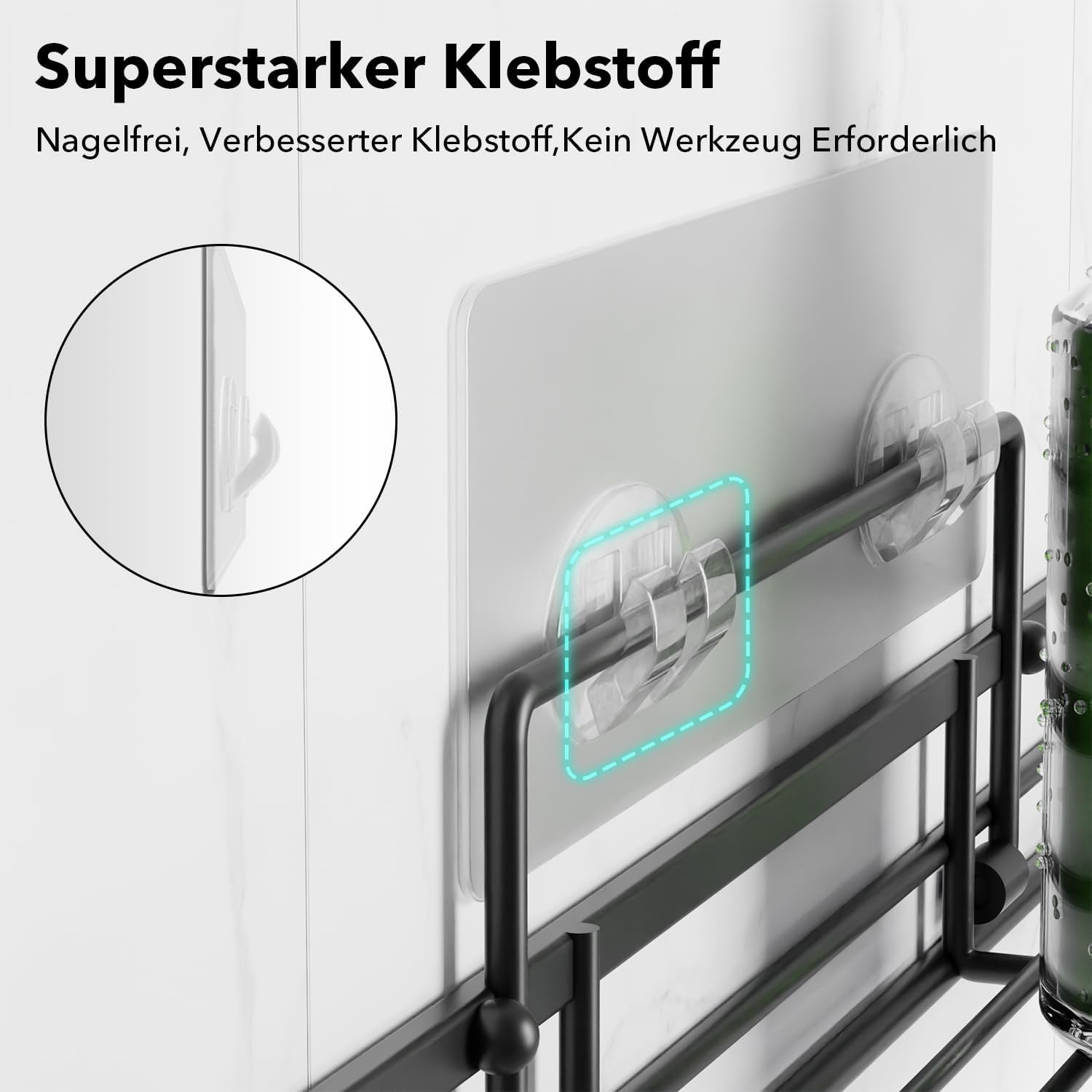 Detalle 2 de Saffruff Duschablage Ohne Bohren – 2er-Set Edelstahl-Duschregal schwarz