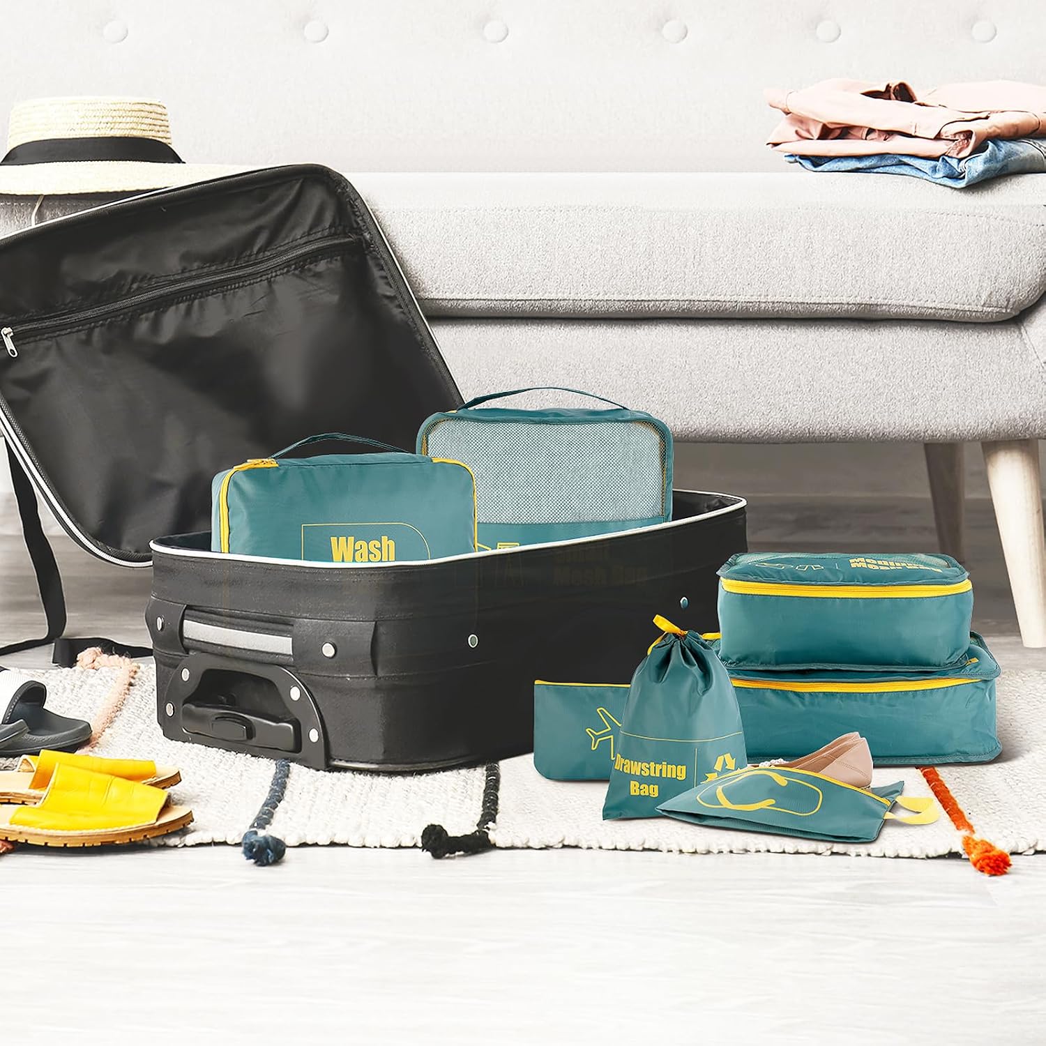 Thumbnail 6 de AiQInu set organizer valigie waterproof 7 pezzi: packing cube per vestiti, scarpe e intimo