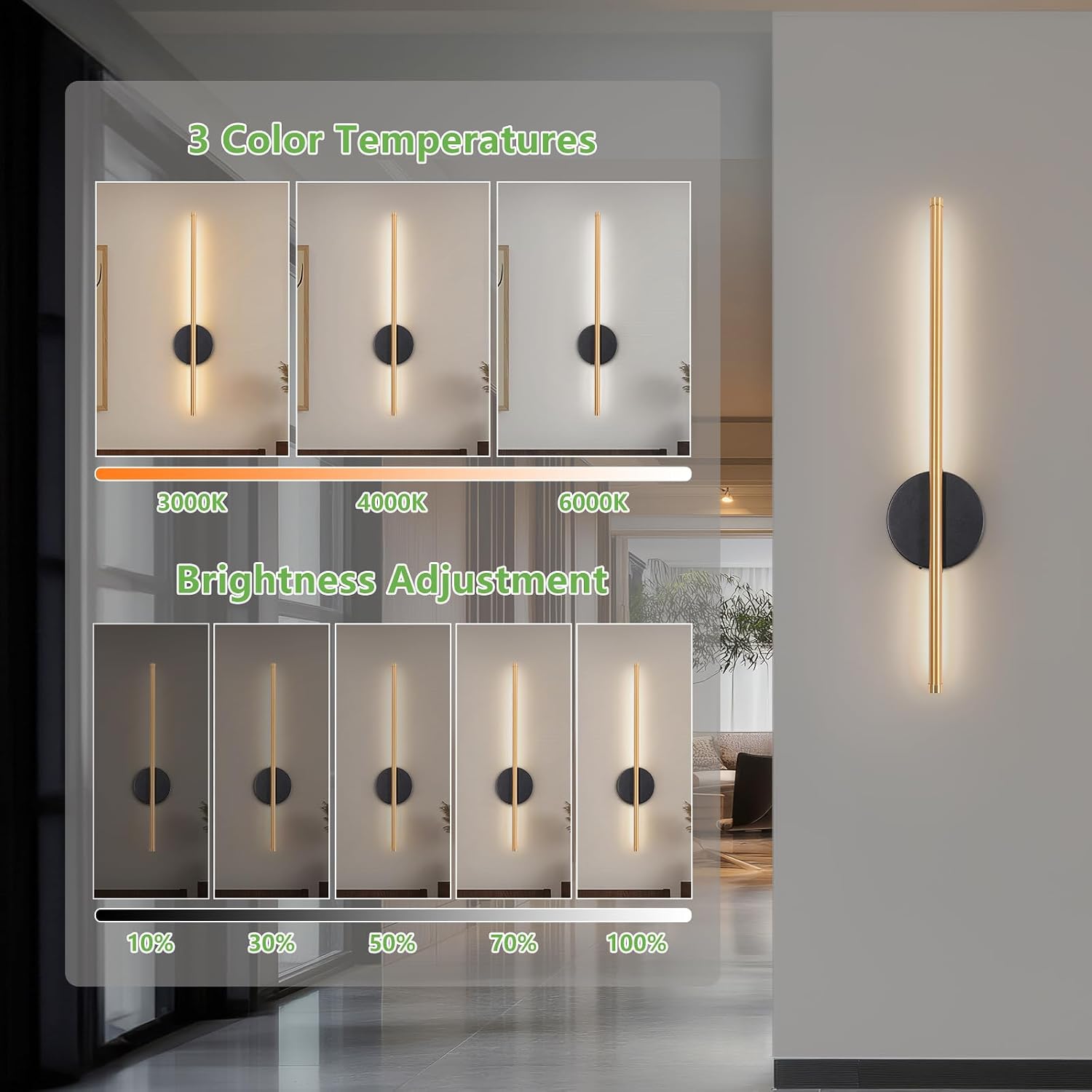 Detalle de Kimjo 60cm Battery Wall Lights 4400mAh