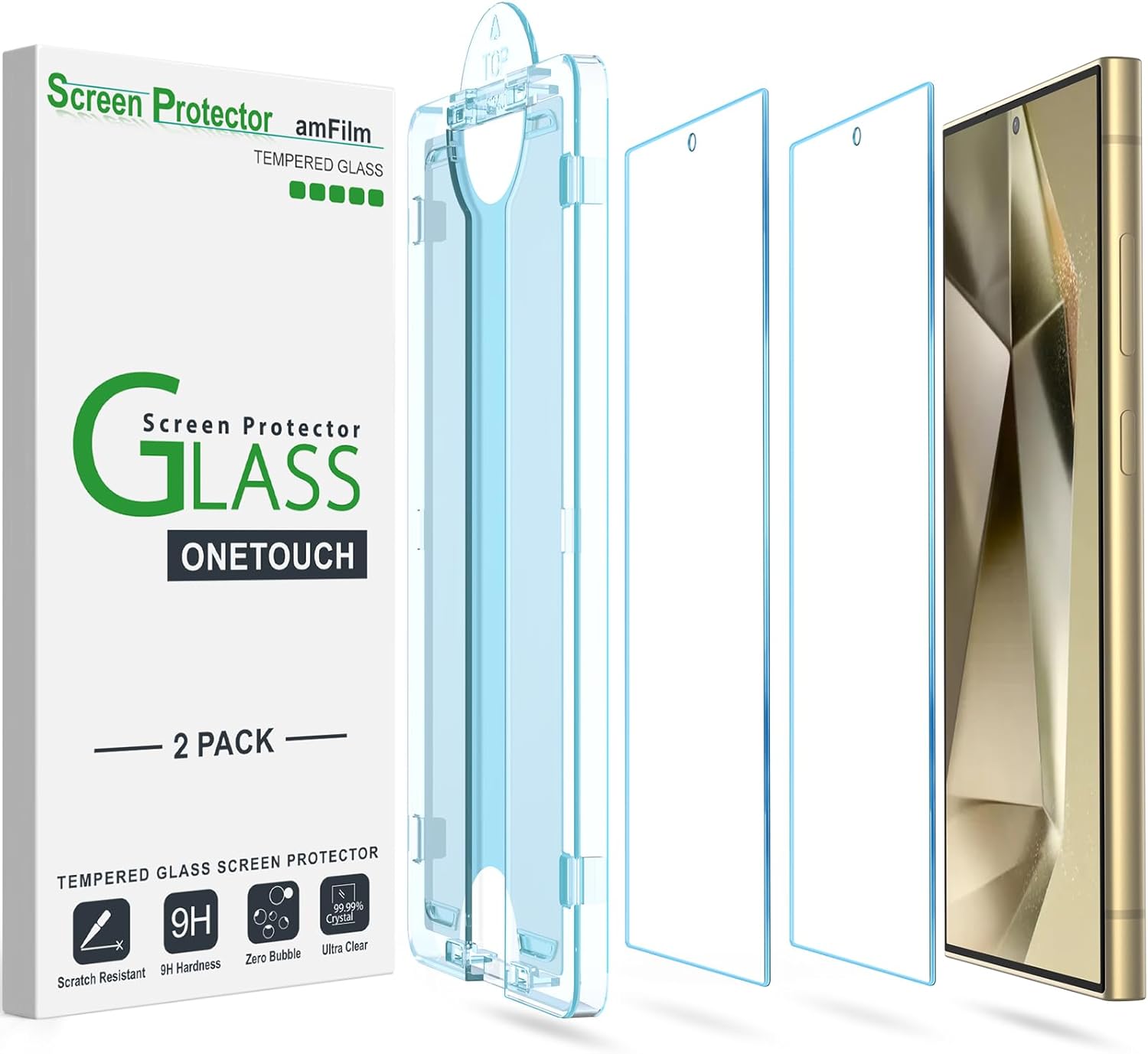 Detalle de amFilm 2 Pack OneTouch Tempered Glass Screen Protector for Samsung Galaxy S24 Ultra 5G
