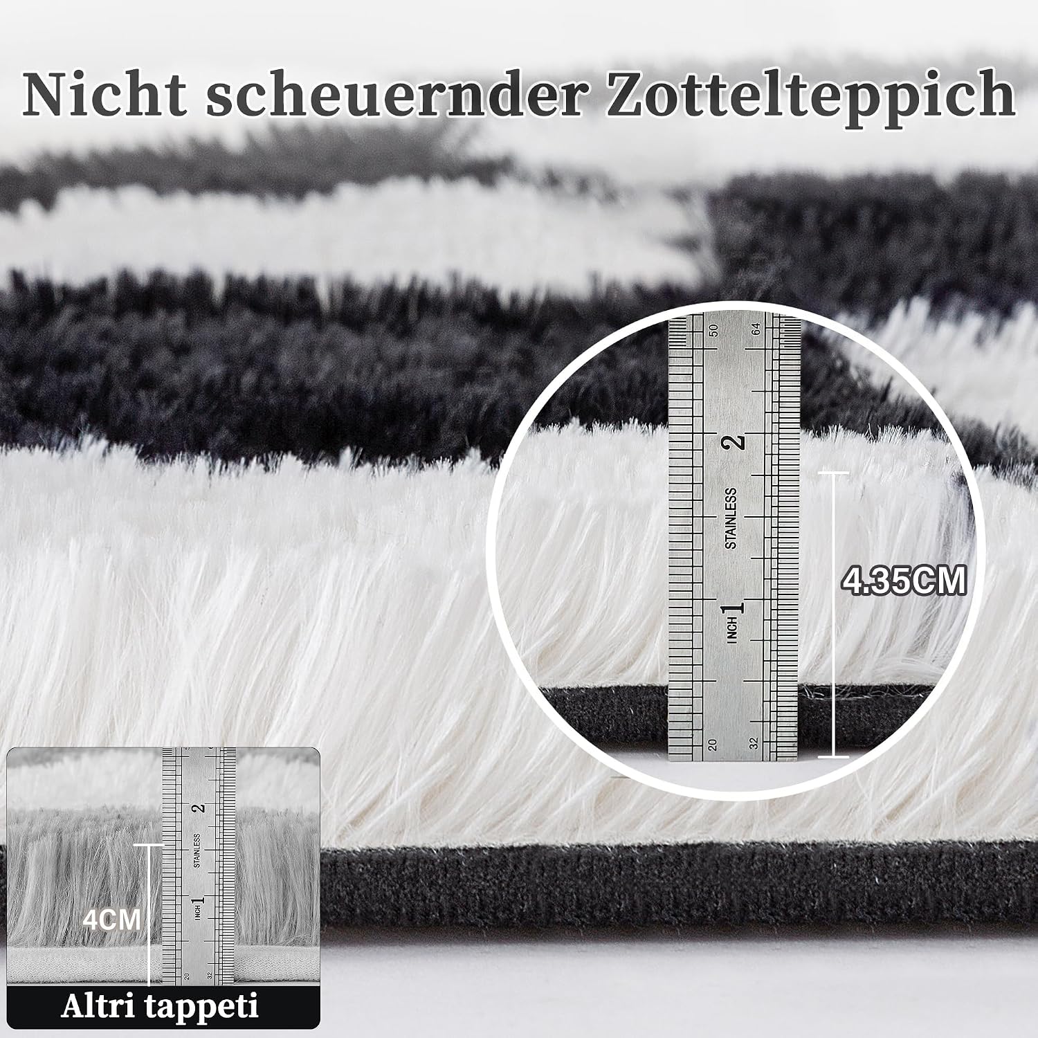 Detalle de HUGEAR X24IU0093 Shaggy Checkered Rug, 160 x 230 cm, Black and White