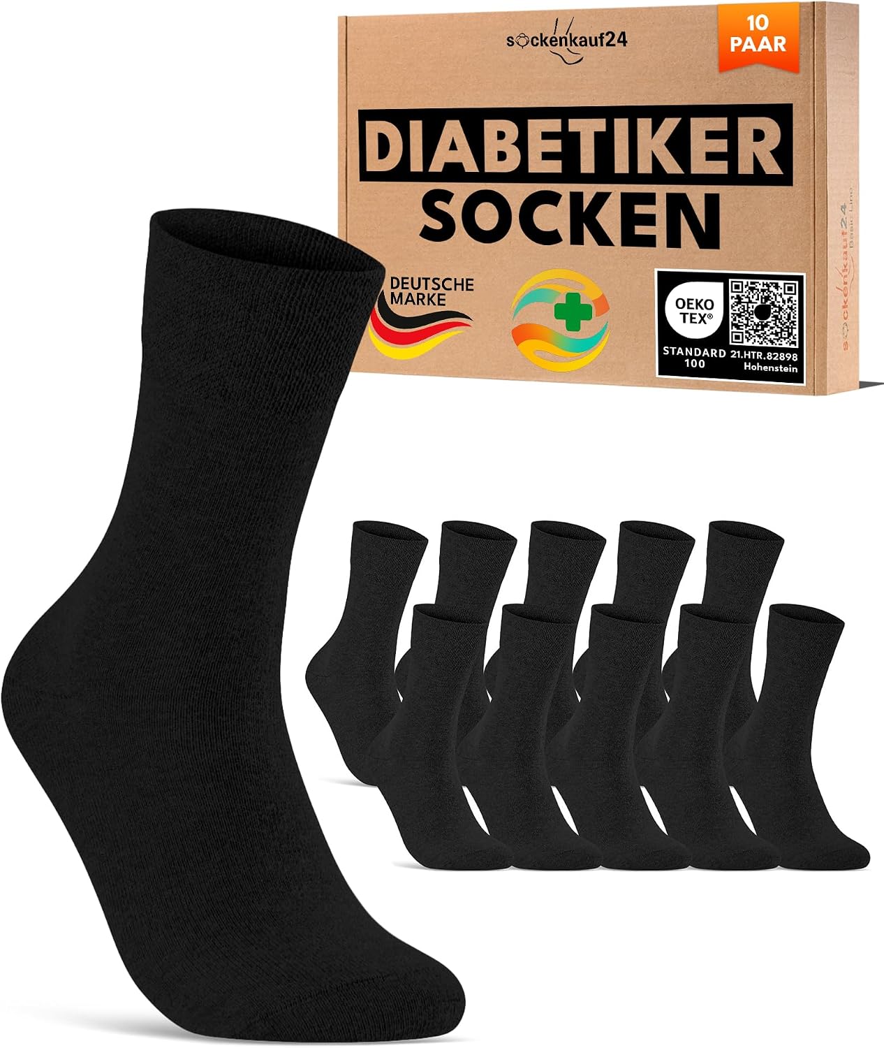 Detalle de sockenkauf24 10 Paar Diabetikersocken ohne Gummibund und ohne Naht (Baumwolle) für Damen & Herren
