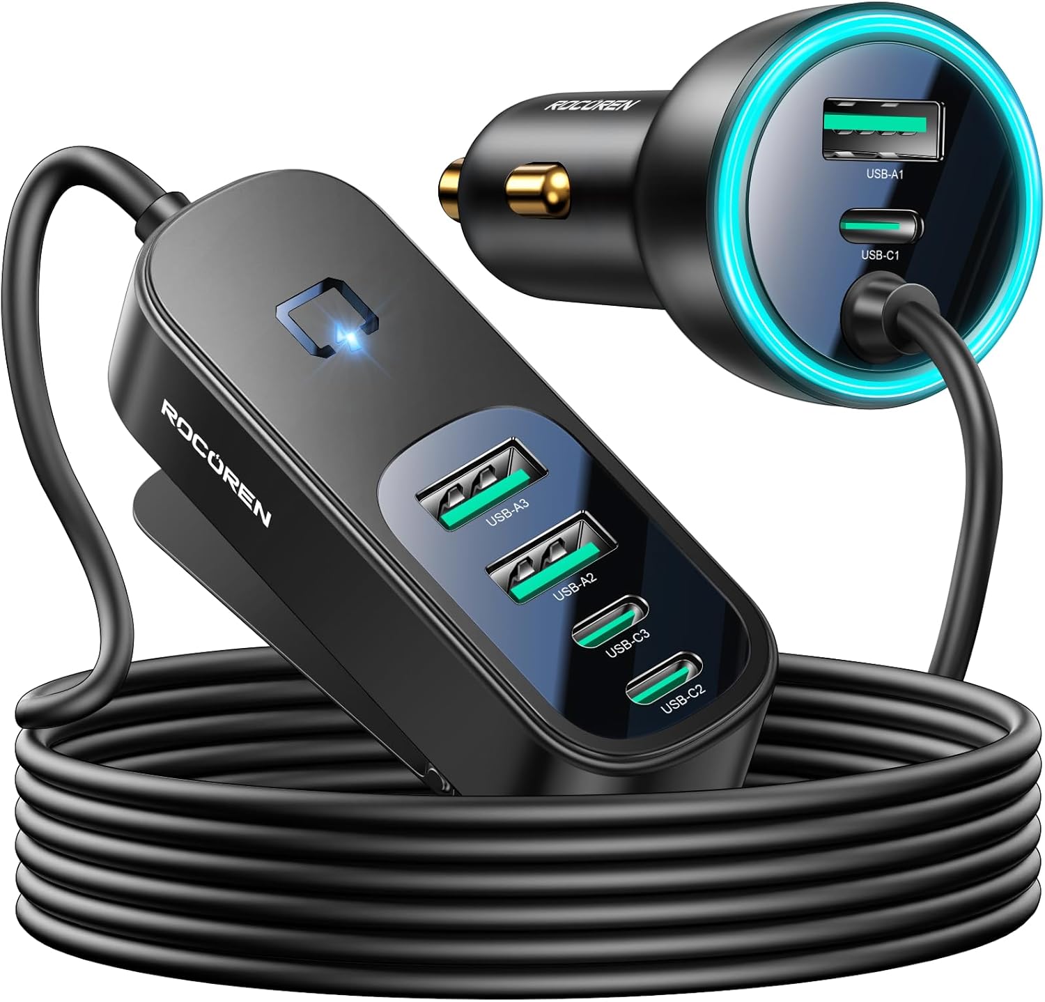 Detalle de Rocoren 105W USB-C Auto-Ladegerät Adapter mit 6 Ports – PD3.0/QC3.0