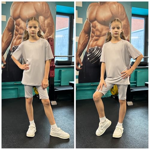 Detalle de Arshiner Mädchen Set Trainingsanzug Kinder – Tuta sportiva con Shorts e T‑Shirt, 5-6 anni
