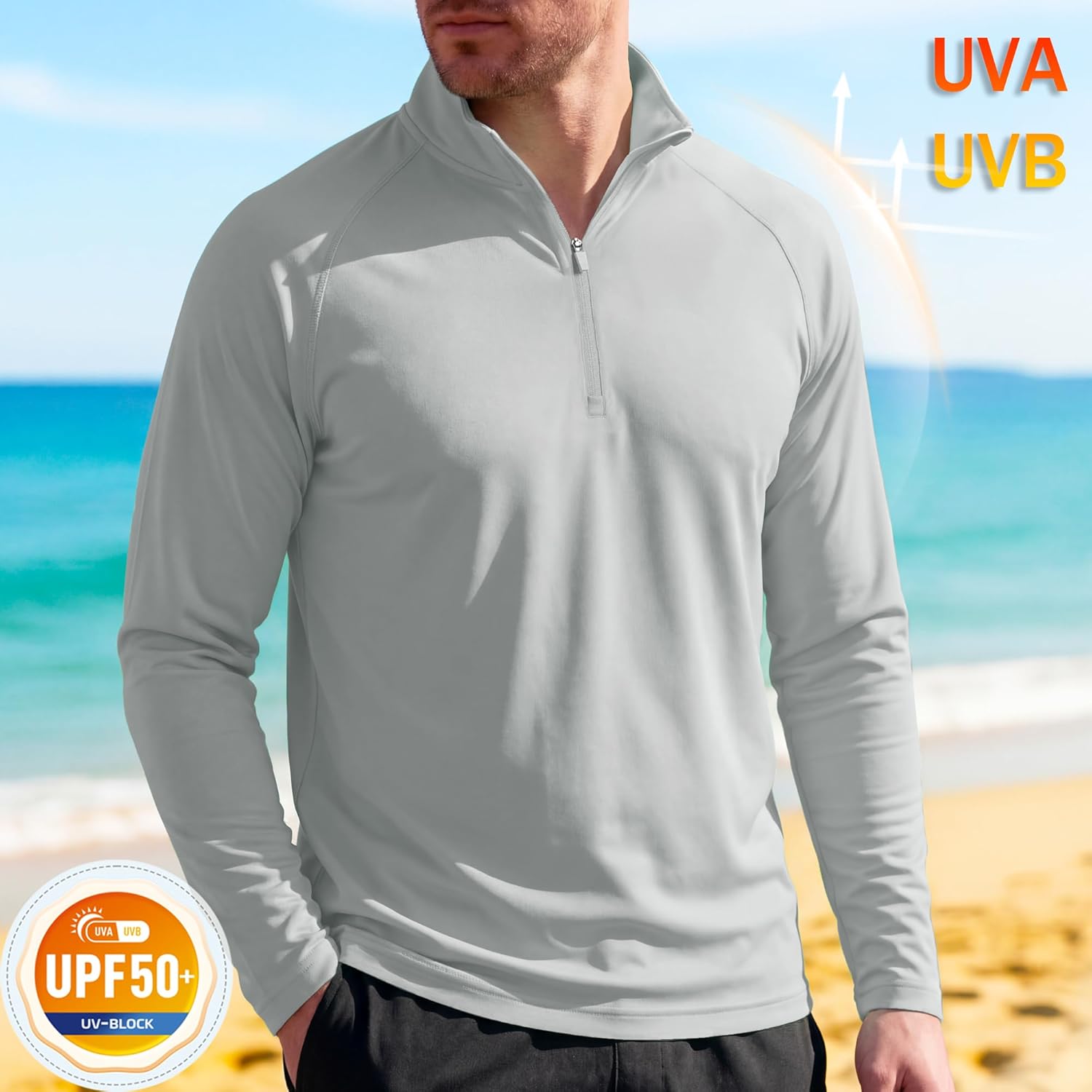 Detalle de MAGCOMSEN Men’s Long Sleeve Sun Shirt UPF 50+ 1/4 Zip Rash Guard Tee (Polyester)