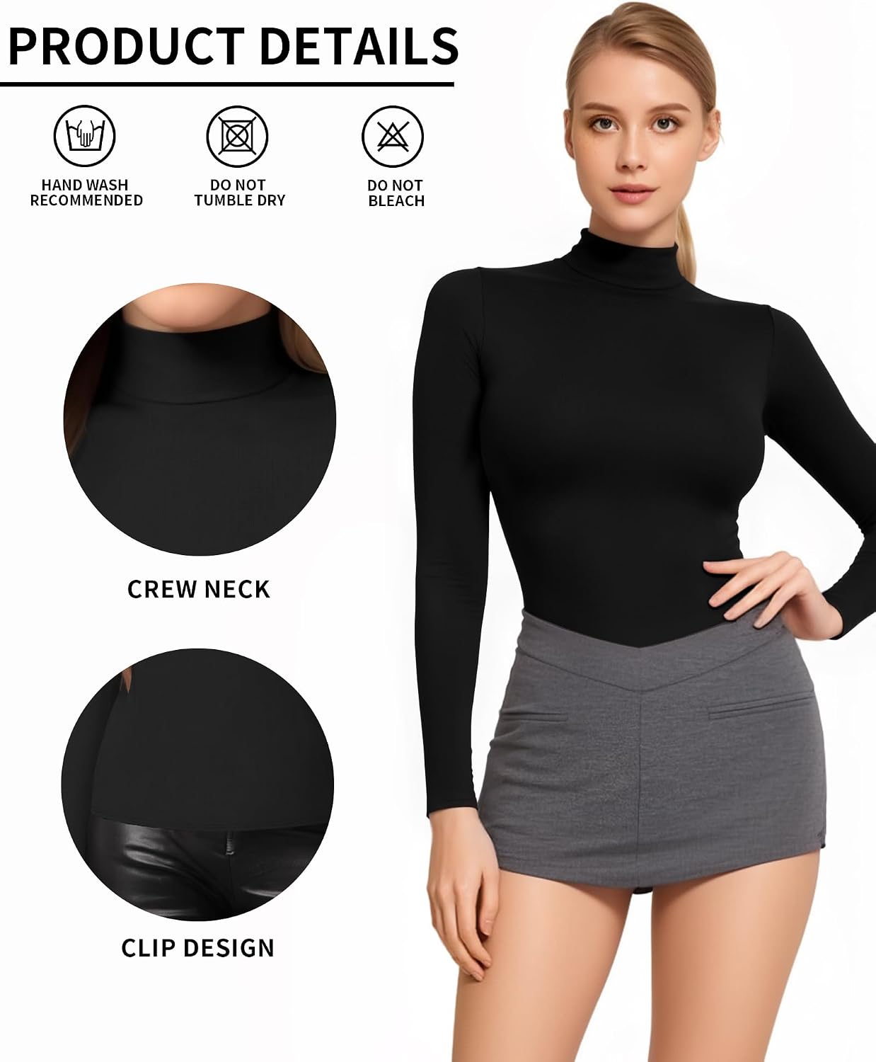 Detalle de ALGALAROUND Women's Long Sleeve Turtle Neck Top
