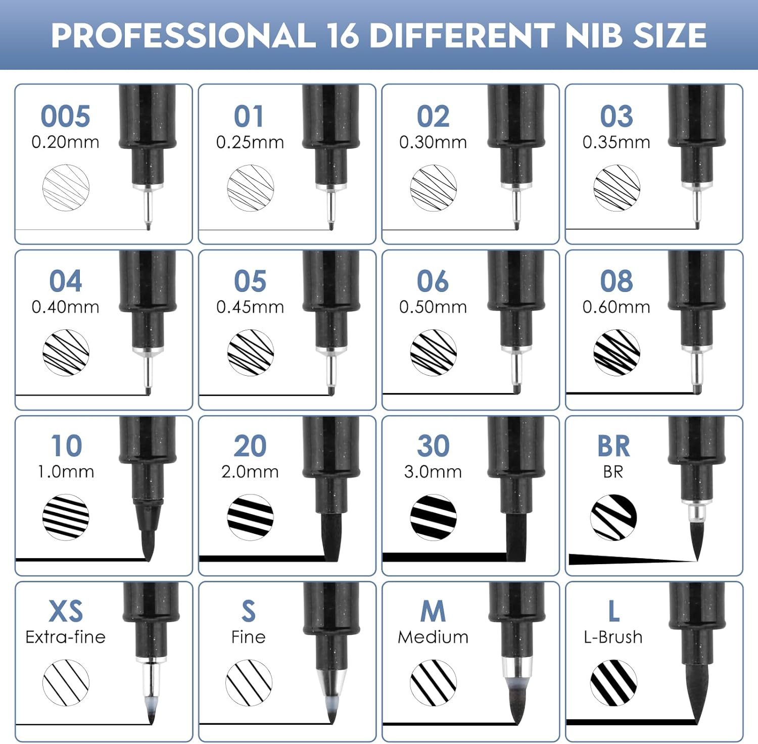 Thumbnail 1 de YISAN Fineliner 16er Set – Schwarze Zeichenstifte mit feinen bis breiten Linien (0,2–3,0 mm), Manga, Kalligraphie und technisches Zeichnen