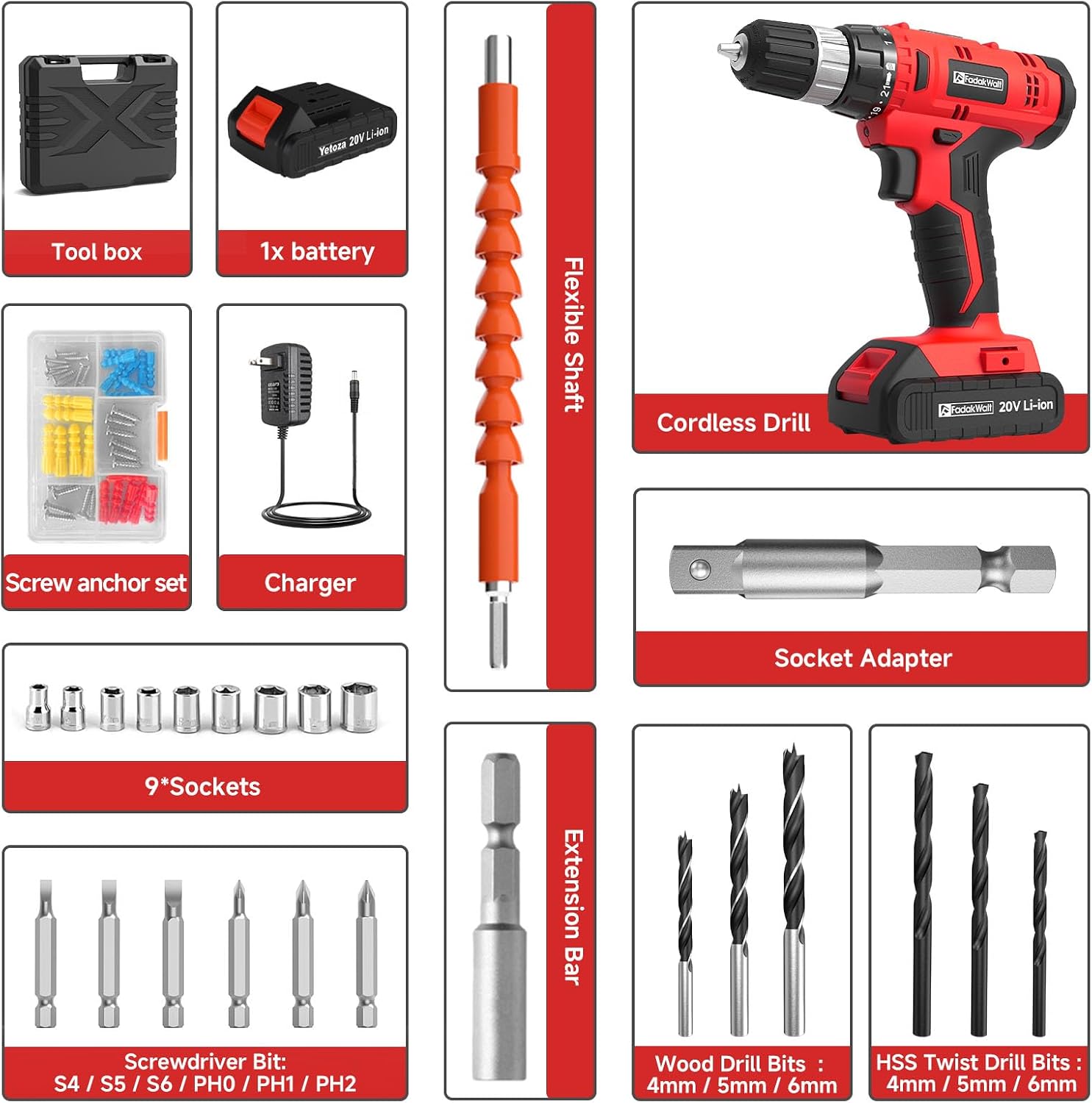 Detalle 2 de FADAKWALT Cordless Drill, 1.5 Ah Battery