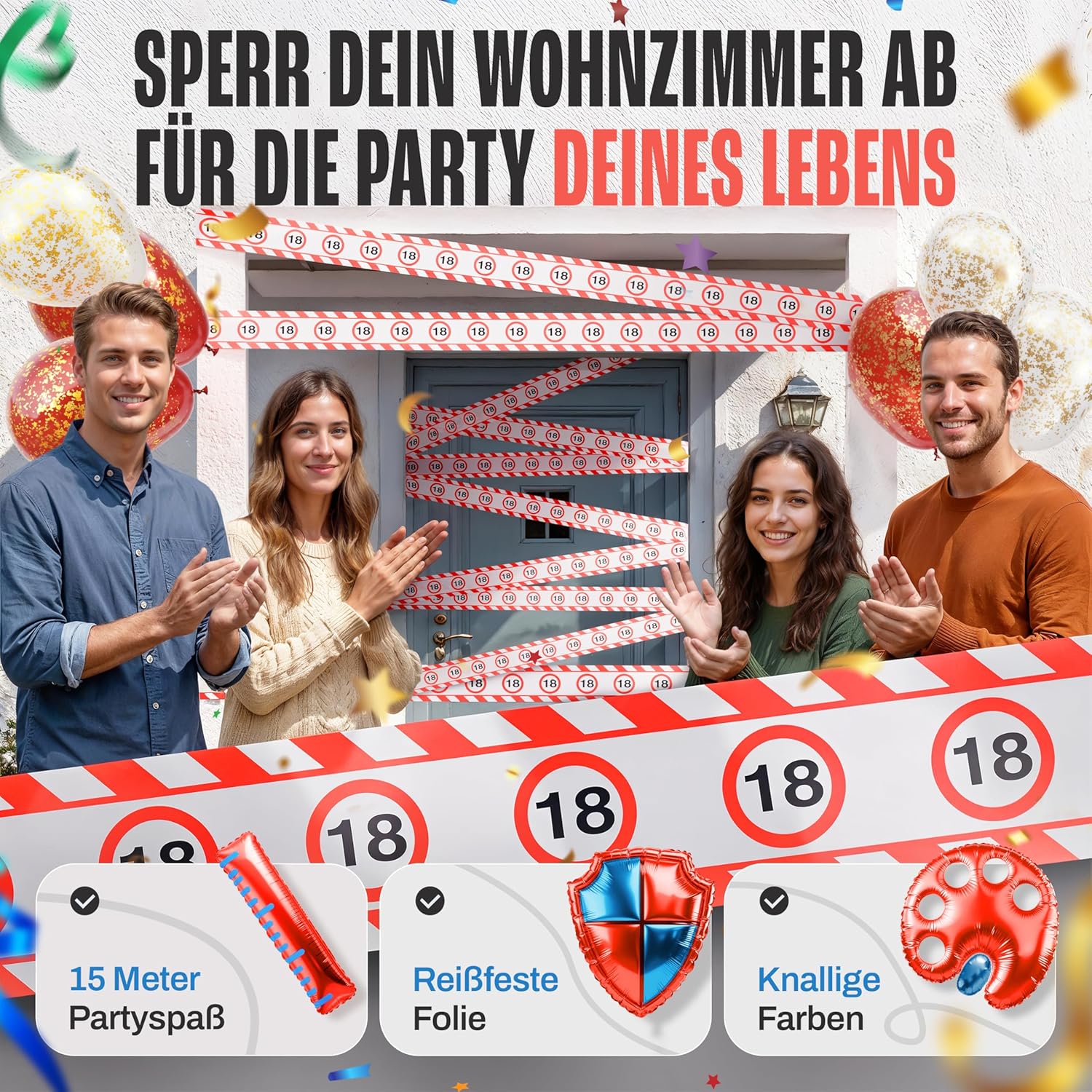 Thumbnail 1 de Tiwoca 70 Geburtstag Deko – Absperrband rot-weiß mit Verkehrszeichen, 15 m x 7,5 cm