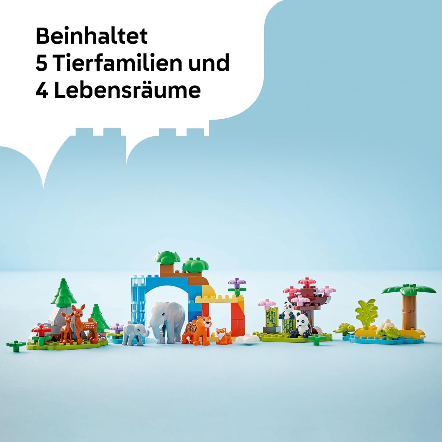 Detalle 2 de LEGO DUPLO Town Wildtier-Familien 3-in-1 (Set 10446) – Lernspielzeug ab 2 Jahren mit Schildkröte, Tiger, Elefant, Hirsch & Panda