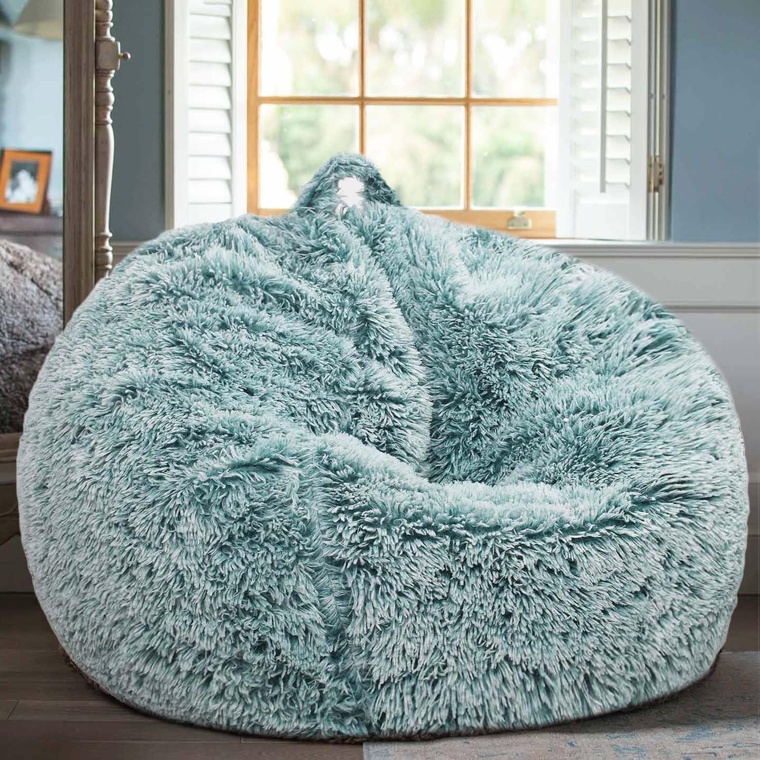 Kisoy KQ-001DGreenS Stuffed Animal Storage Bean Bag Cover, Dark Green Faux Fur