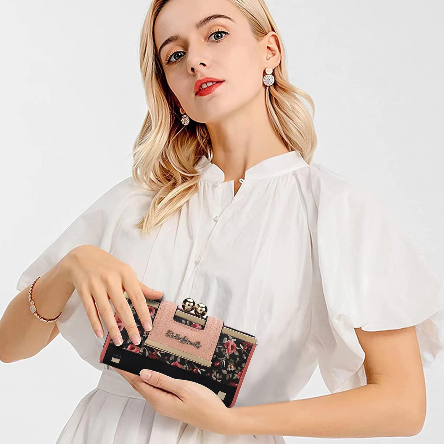 Thumbnail 1 de Gladdon Portefeuille femme motif floral vintage fond noir – 10 emplacements cartes + fenêtre transparente