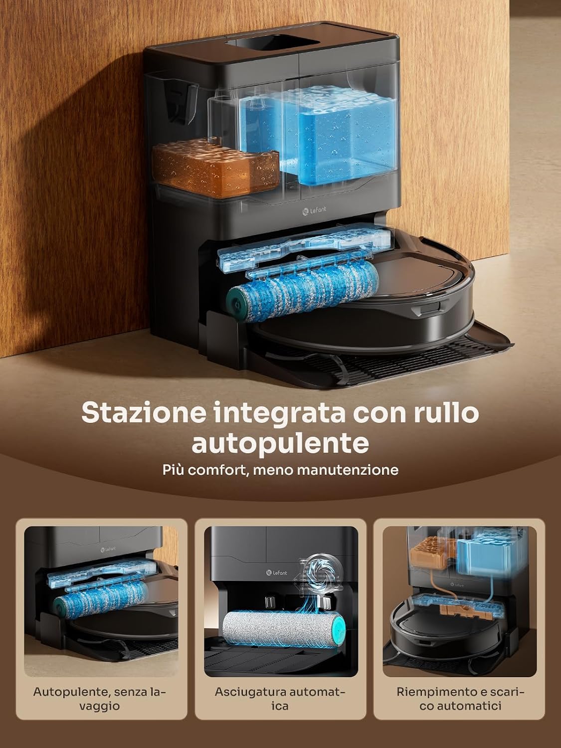 Detalle de Lefant M210 Omni: Robot Lavapavimenti Ultra Sottile con Lavaggio a Rullo, 20 000Pa e Serbatoi da 800 ml