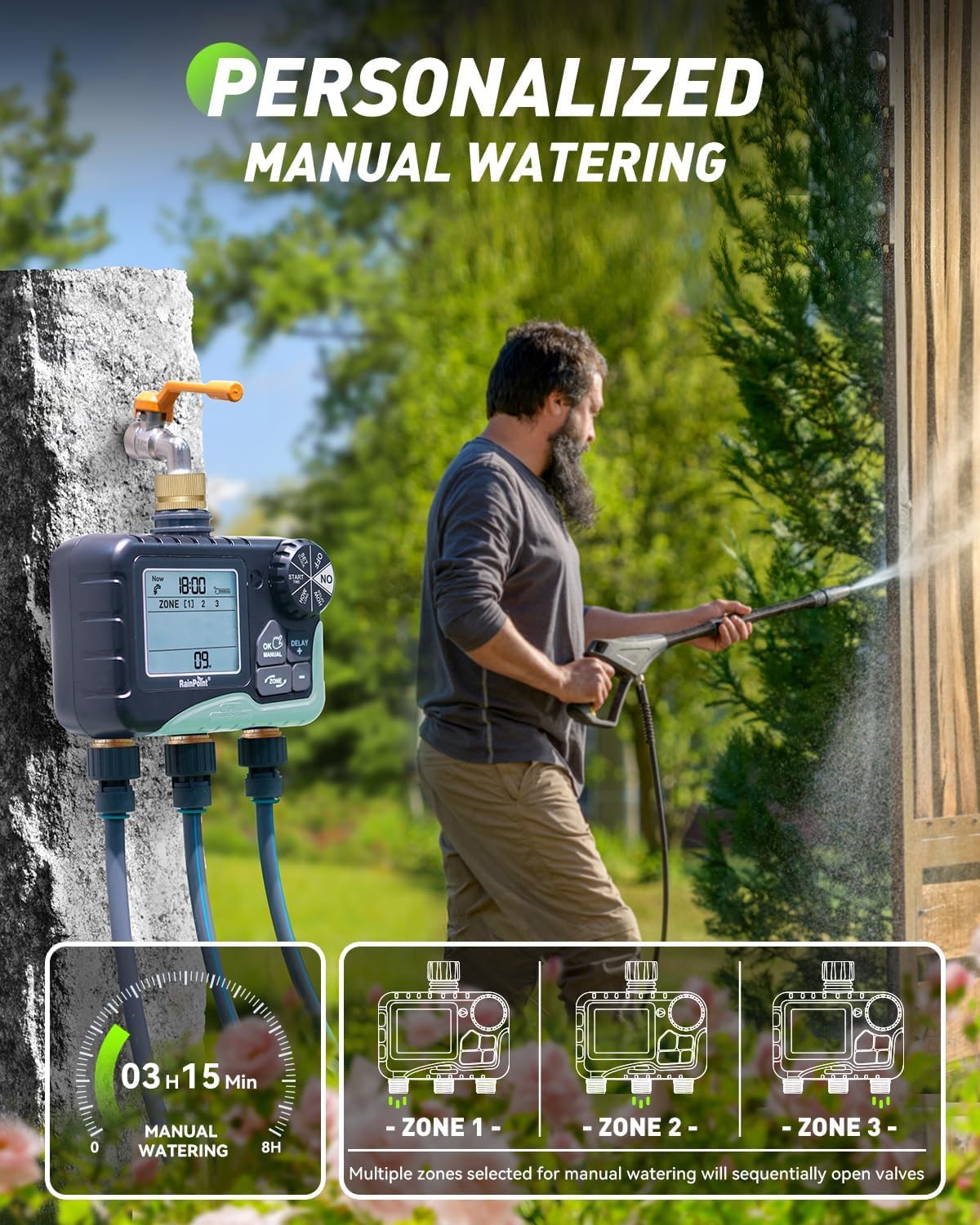 Thumbnail 4 de RAINPOINT Water Timer 3 Outlets with Brass Inlet/Outlet – Automatic sprinkler timer for garden irrigation