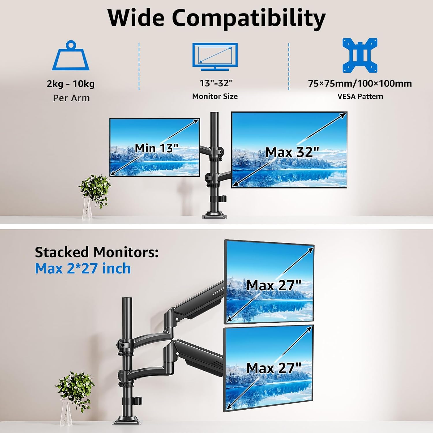 Thumbnail 1 de MOUNTUP EU6016B dual monitor arm 675mm height
