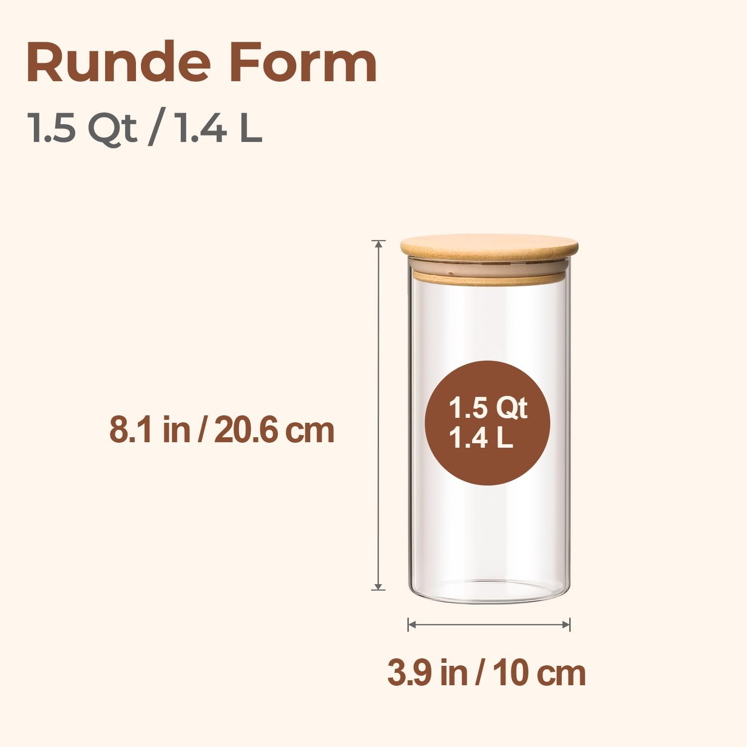 Detalle de ComSaf Glasbehälter mit Deckel 1,4 L im 3er Set – Vorratsgläser aus Glas mit Bambusdeckel, luftdicht