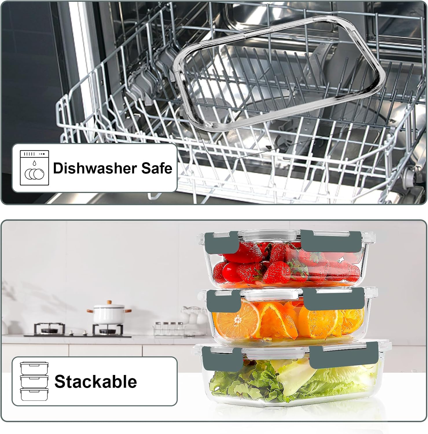 Thumbnail 4 de VERONES Glass Meal Prep Containers 22 oz
