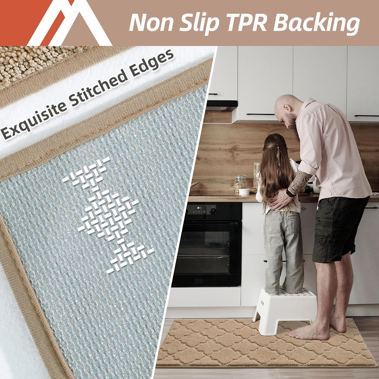 Detalle de COSY HOMEER Kitchen Runner Rug 24" x 60" Non-Slip, Washable, Absorbent Polyester Floor Mat (Beige)