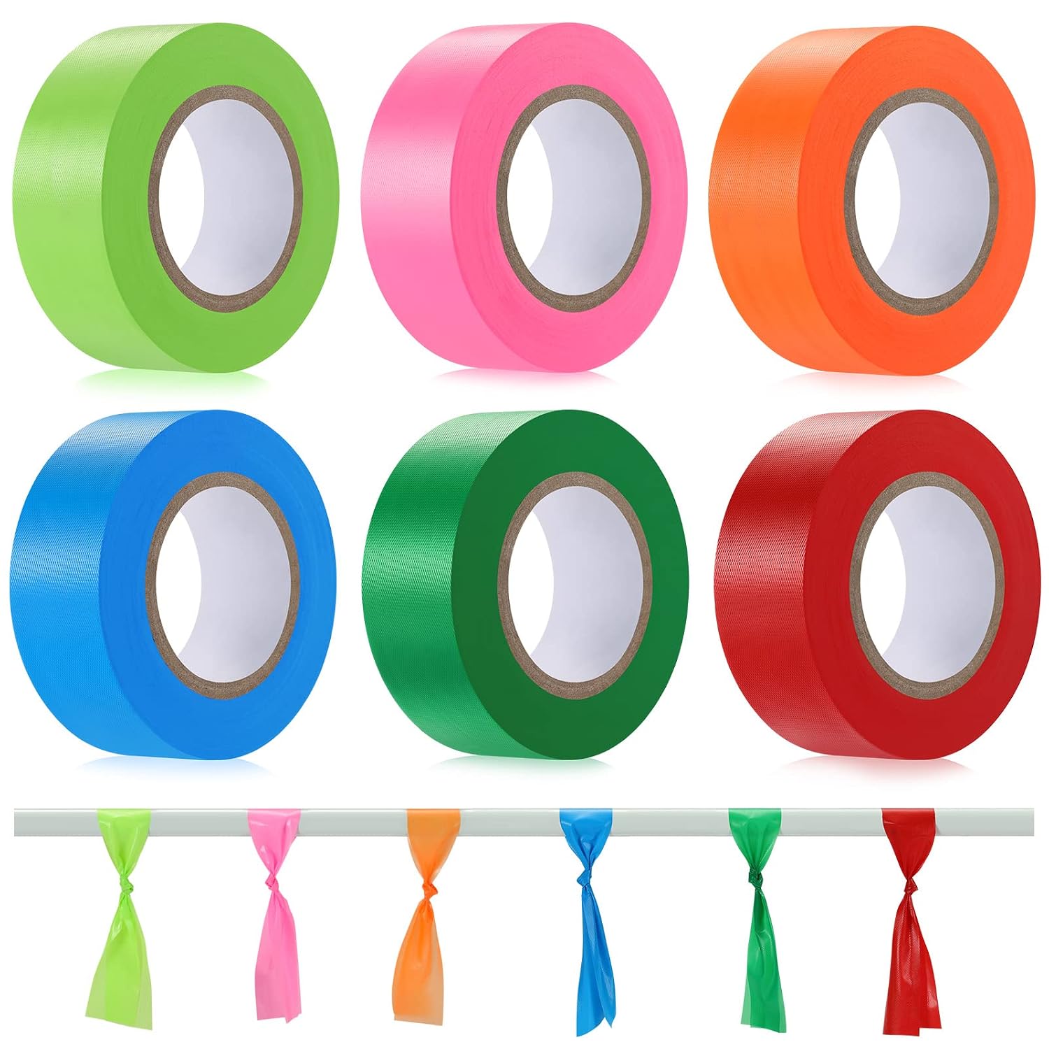 Detalle de AGUZXTM AG-6PACKFT Flagging Tape, 6 Colours, Non-Adhesive PVC, 30 m Rolls