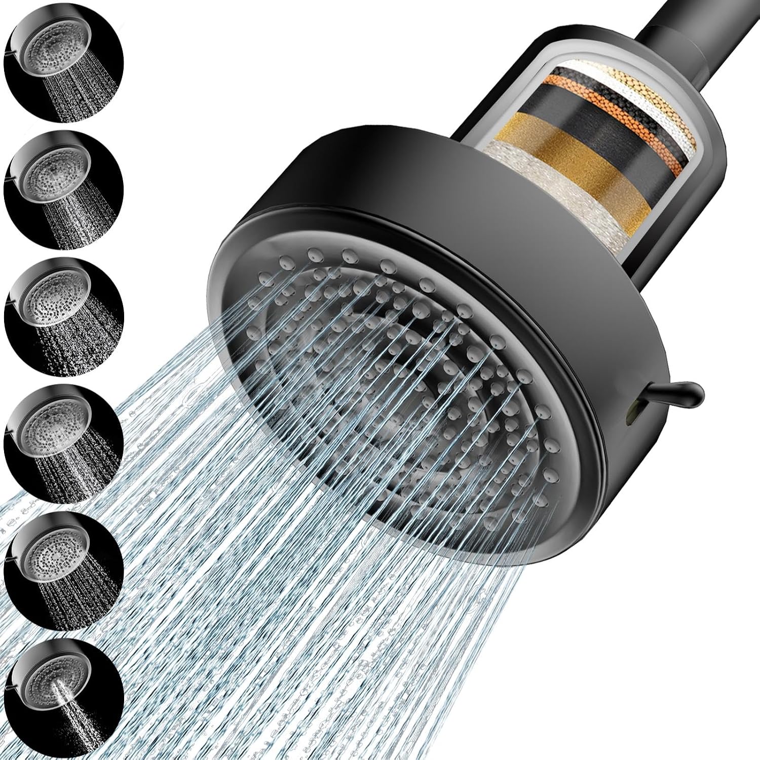 Detalle de High Pressure Fixed Rainfall Shower Head with Filter (6 Modes) – UK