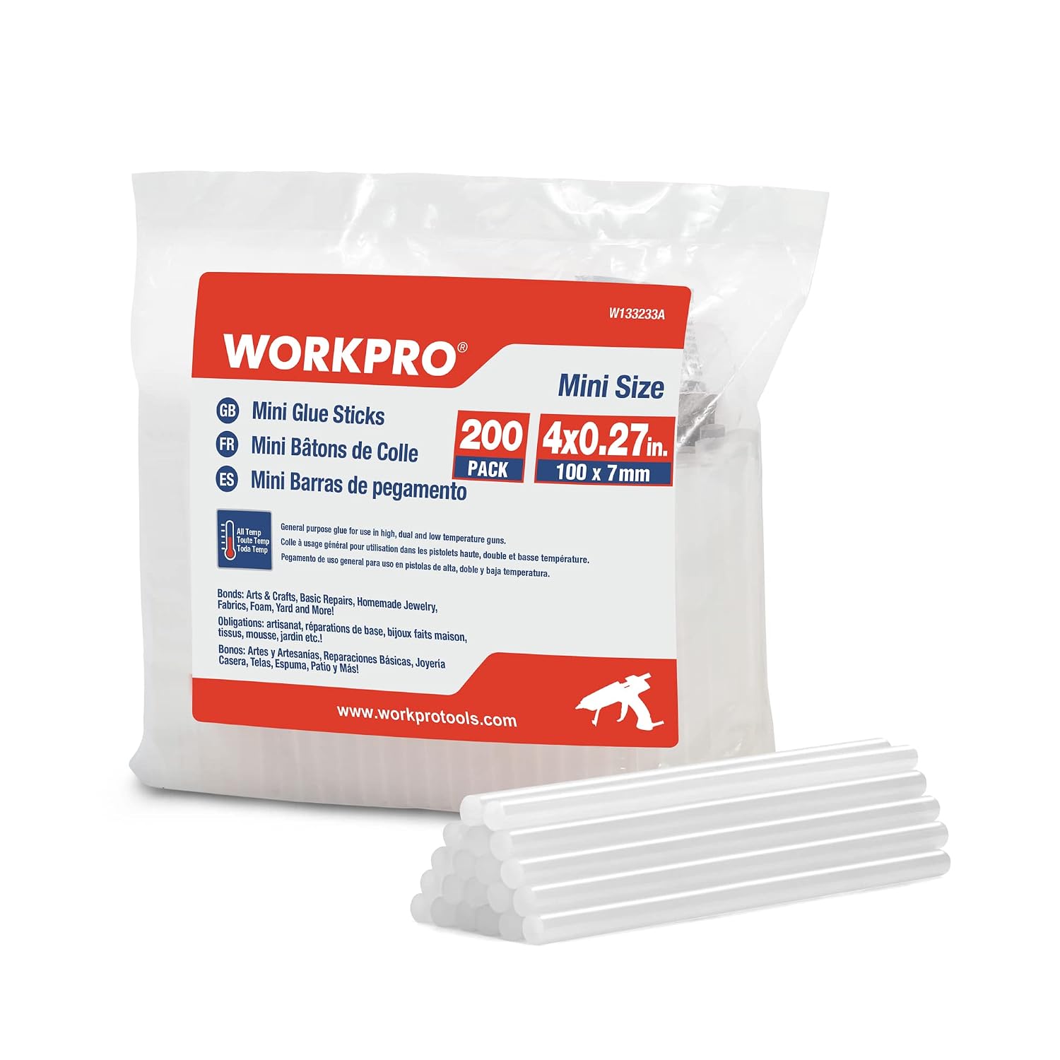Detalle de WORKPRO 200 bastoncini di colla a caldo 100 x 7 mm per pistole con diametro 7 mm