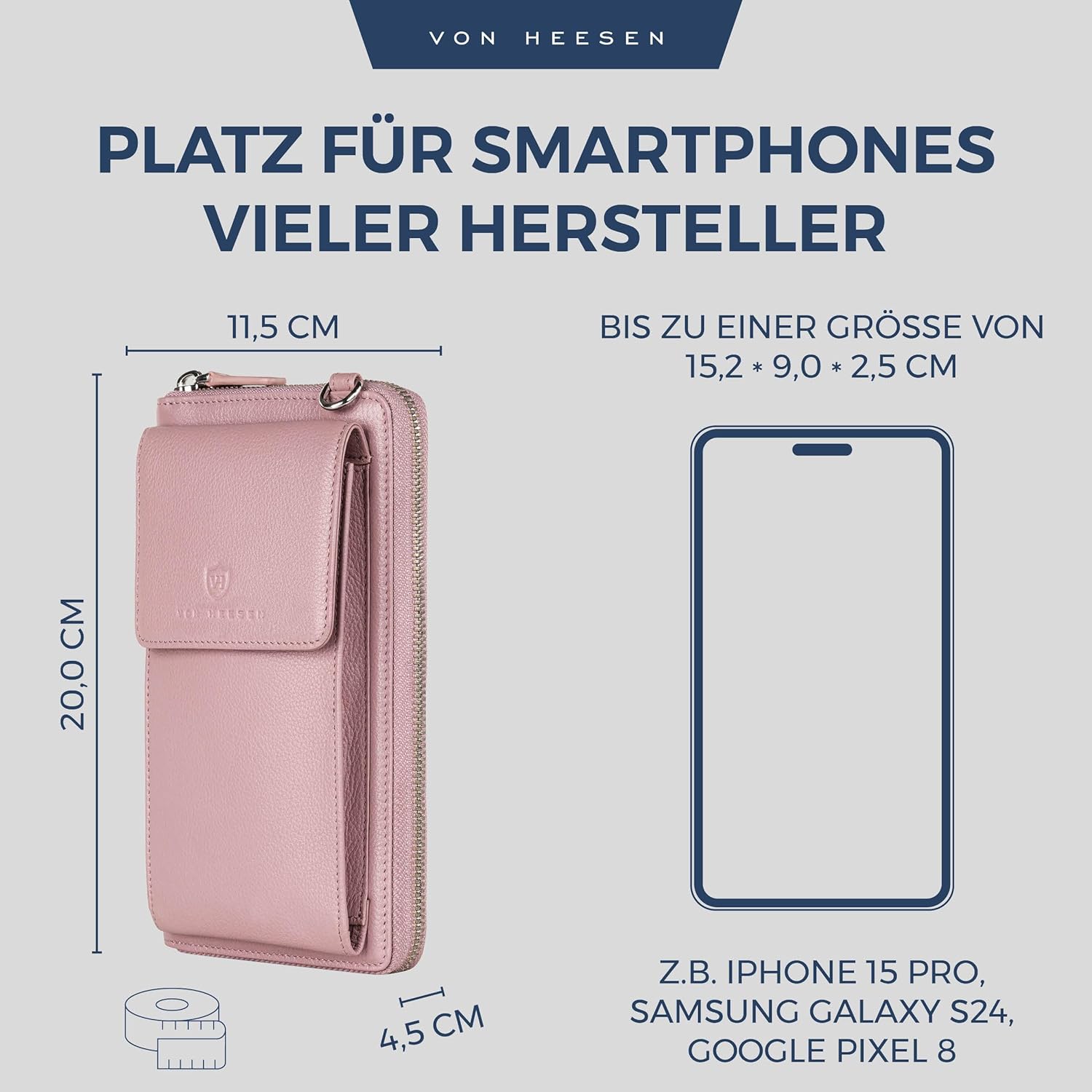 Thumbnail 2 de VON HEESEN Leder Handy-Geldbörse mit RFID-Schutz – Premium Lederhandytasche mit Münzfach