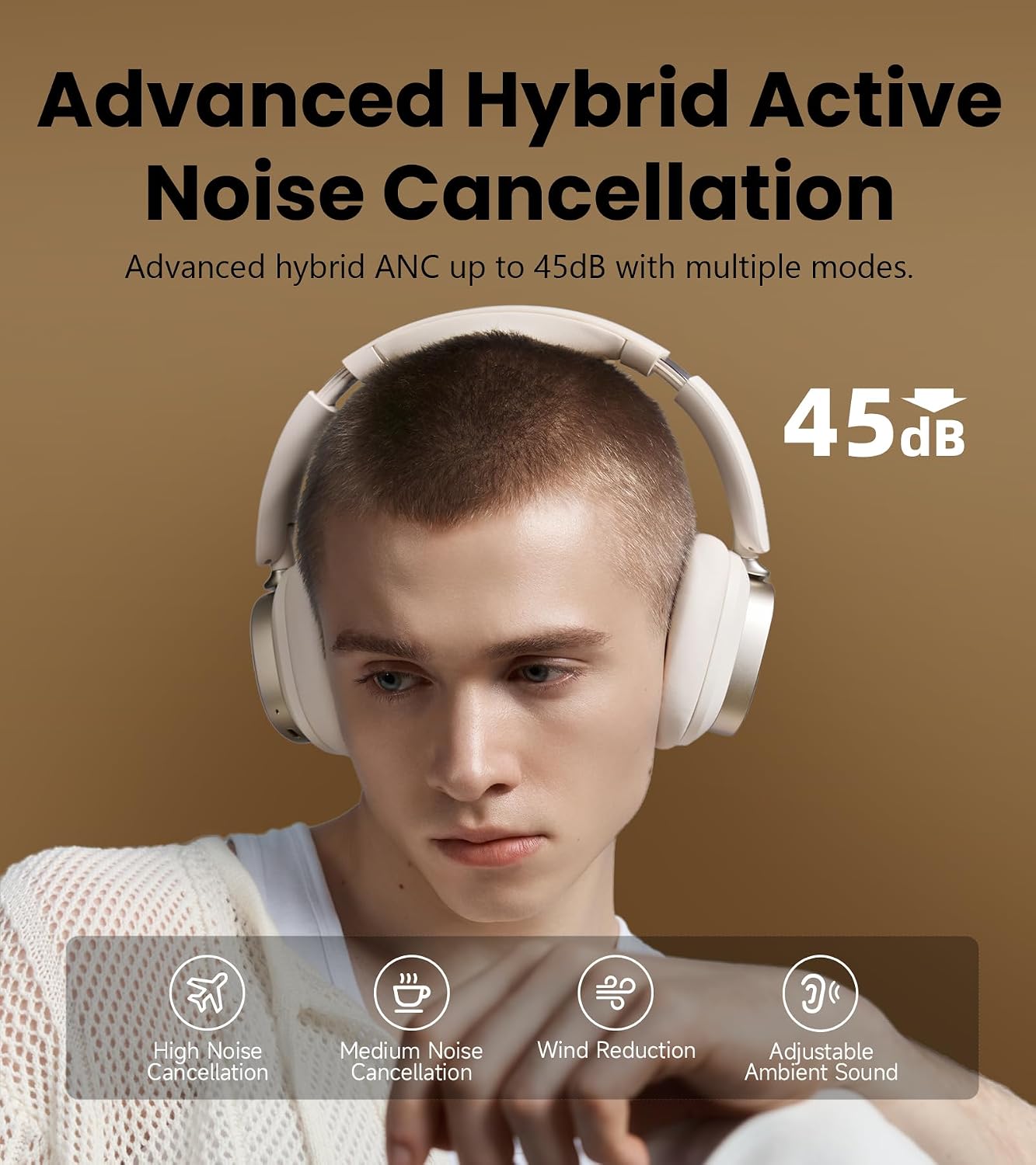 Detalle de Edifier ES850NB Wireless Hybrid ANC Headphones (LDAC, up to 92H battery, AI calls) – Ivory