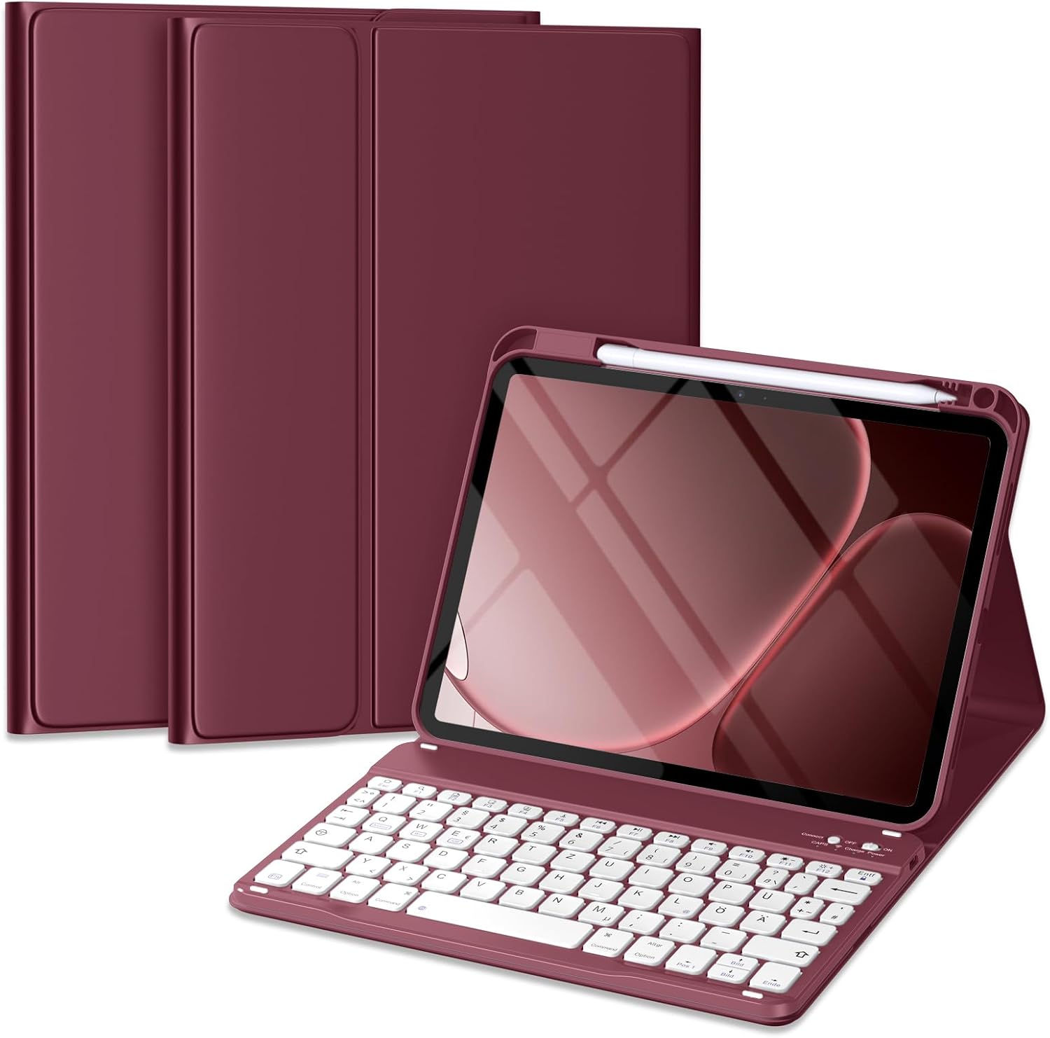 Detalle de Vobafe Hülle mit Tastatur für iPad 10./11. Generation (A16) – magnetische abnehmbare Bluetooth-Tastatur, Weinrot