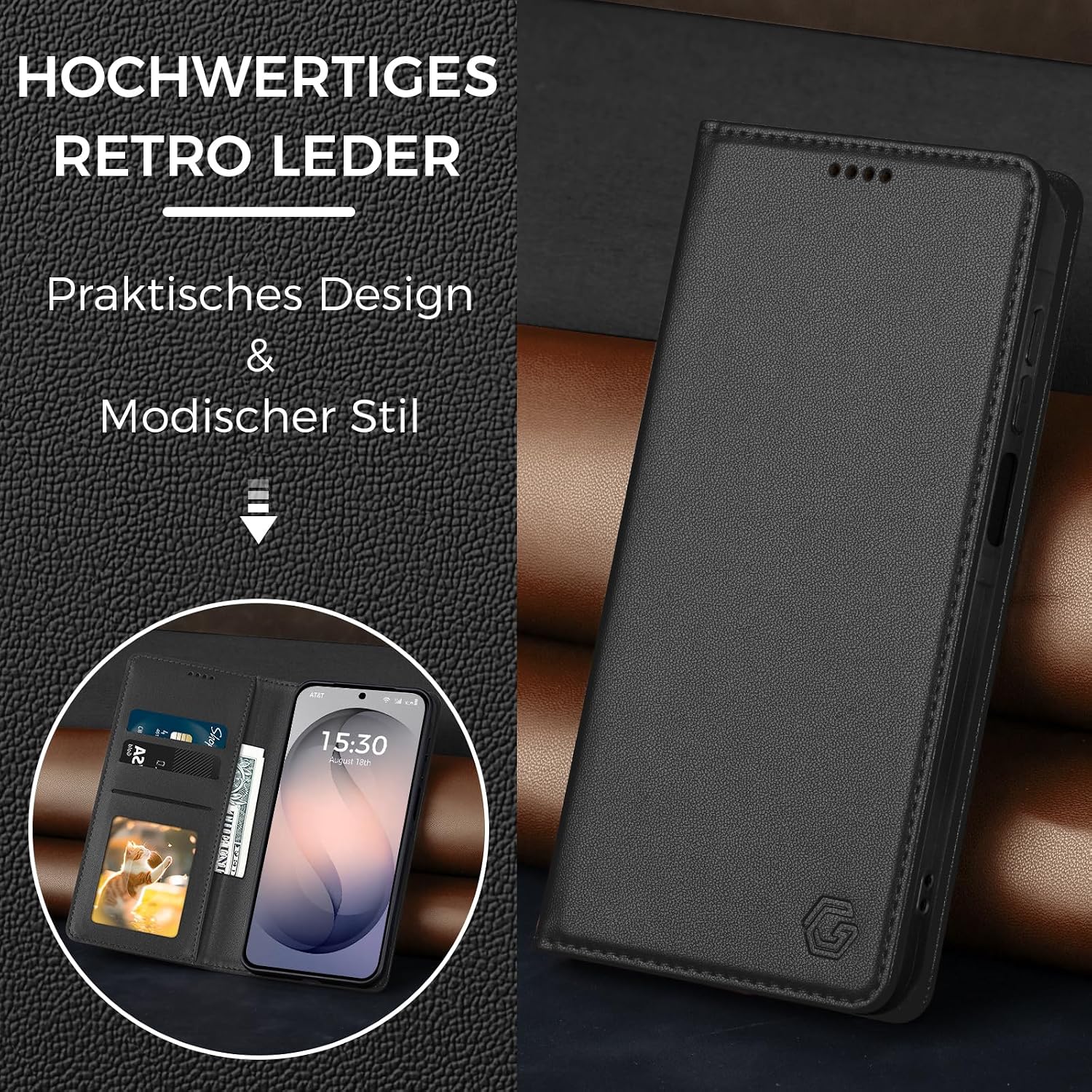 Detalle de Kirnntca Flip-Hülle für Samsung Galaxy S26 Ultra 5G – Schwarz, Kartenfach & Standfunktion