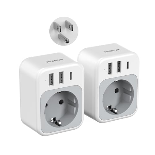 Detalle de TESSAN 2 Piezas Adaptador Enchufe USA 4 en 1 con USB-C y USB-A