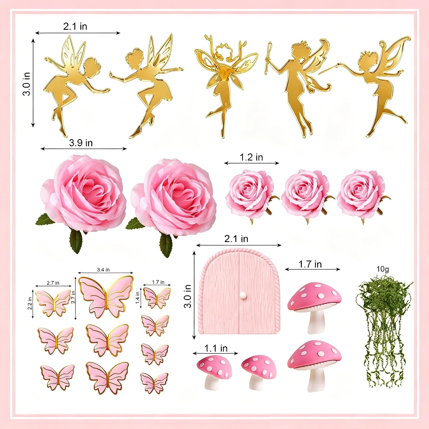 Detalle 1 de LEFUBABY LEAF-LS-26-LJJ-CC007 Fairy Cake Topper Set, Pink Acrylic, 26 Count