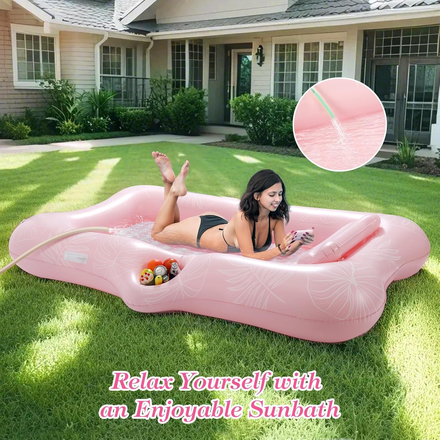 Detalle de MoKo Pool Floats Adult: Large Floating Bed with Ice Bar, Drink Holder & Tanning Chair