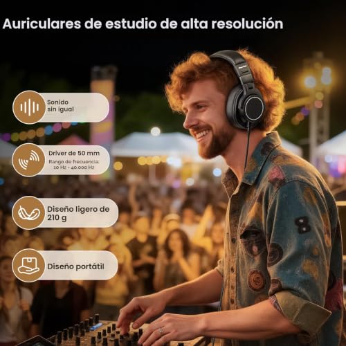 Detalle 2 de New Bee: Auriculares de estudio over-ear con drivers de 50 mm y conectividad Pro-Gear